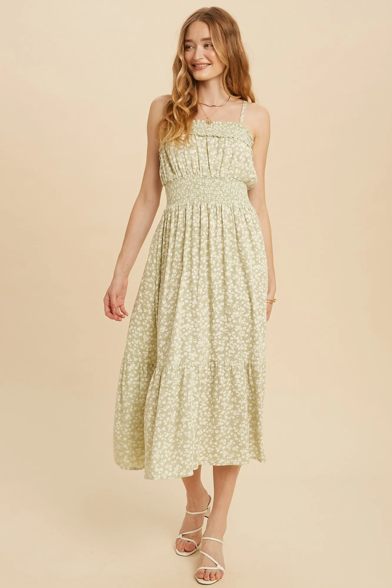 Moss Floral Ditzy Print Cami Midi Dress sold by Pinkblush