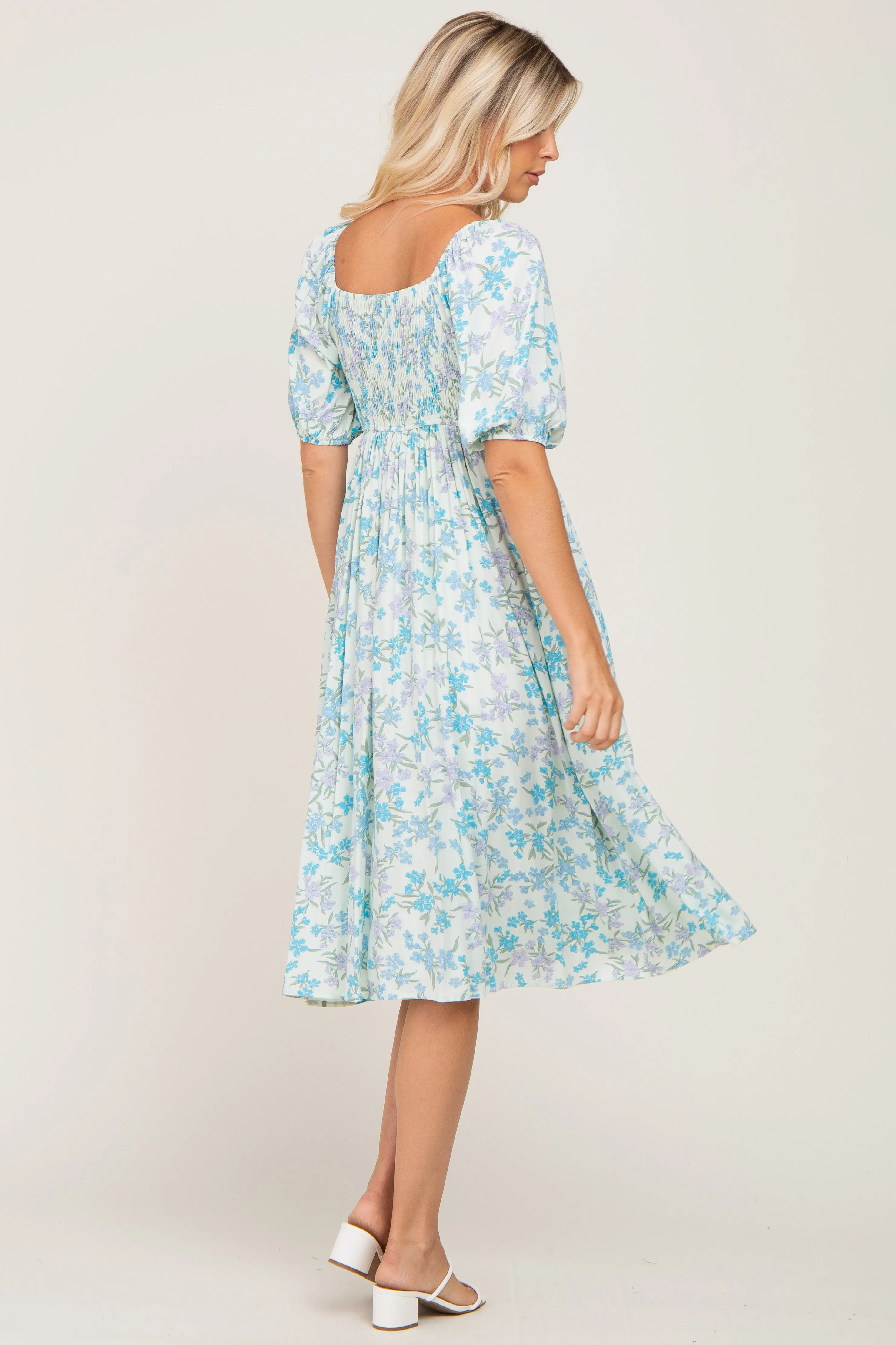 Mint Green Floral Cinched Bust Midi Dress sold by Pinkblush product image thumbnail 3