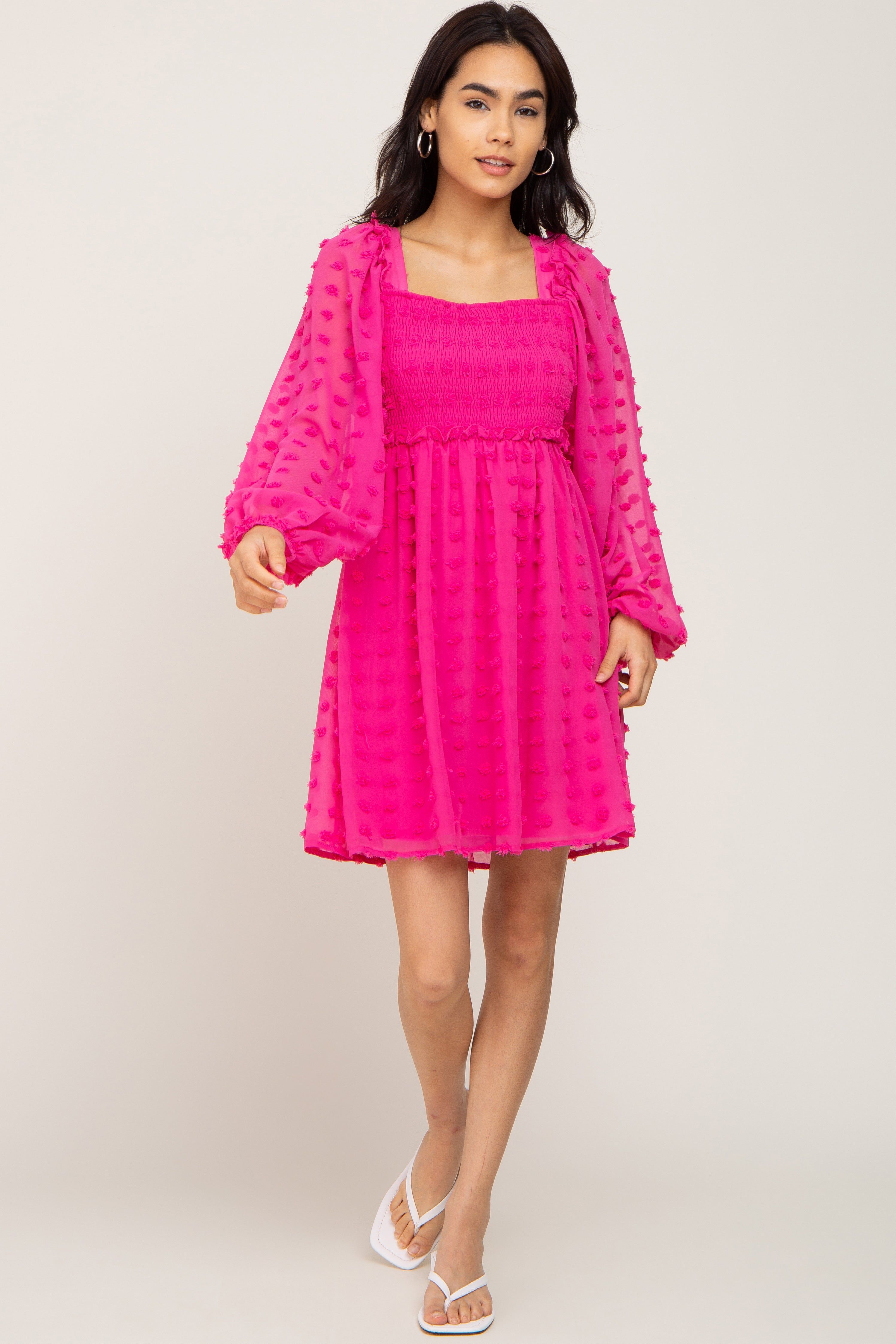 Fuchsia Swiss Dot Smocked Dress sold by Pinkblush product image thumbnail 4