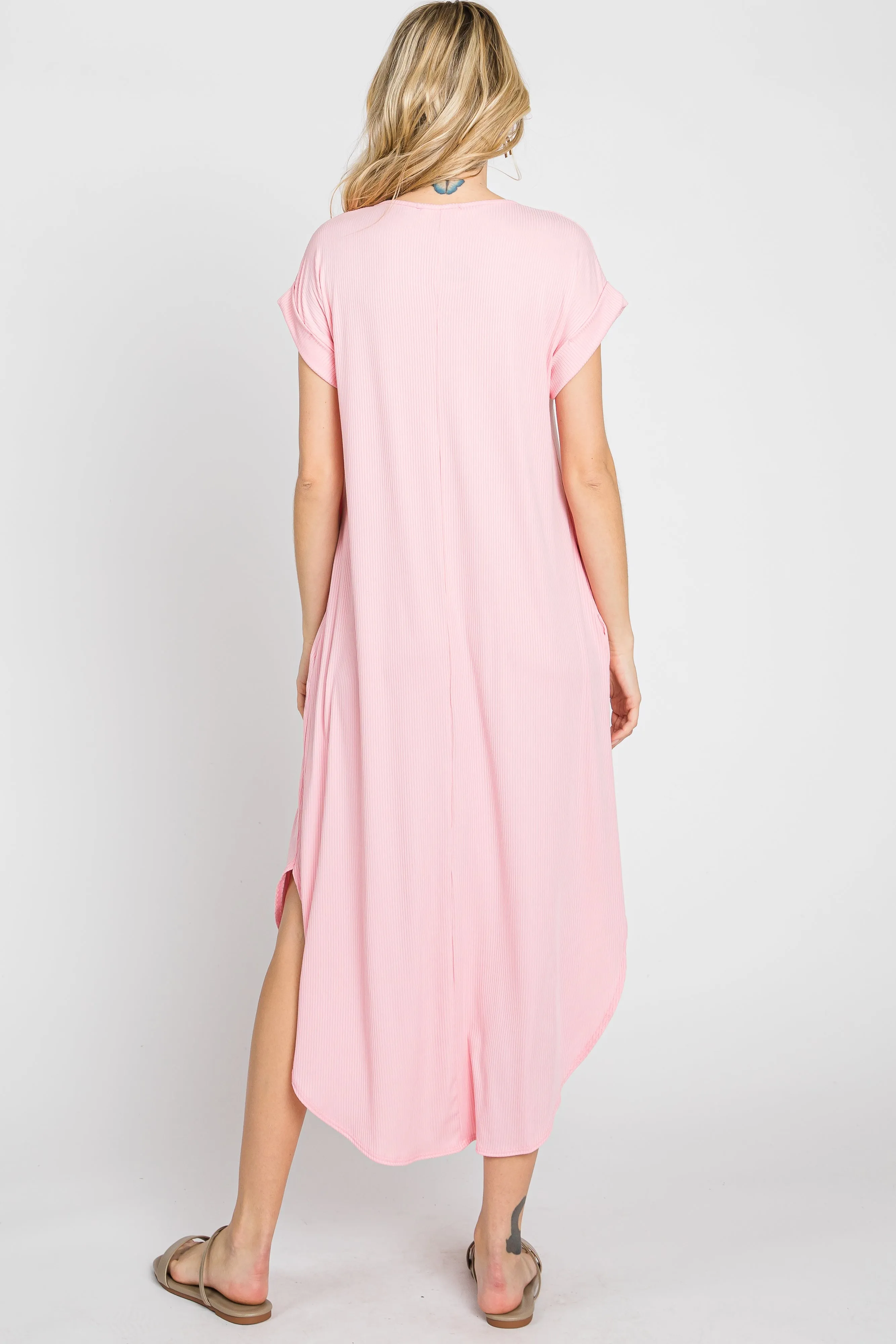 Light Pink Ribbed Round Hi-Lo Hem Dress sold by Pinkblush product image thumbnail 3