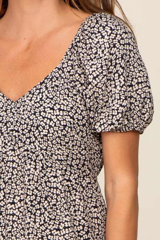 Ivory Foral Puff Sleeve Maxi Dress sold by Pinkblush product image thumbnail 4