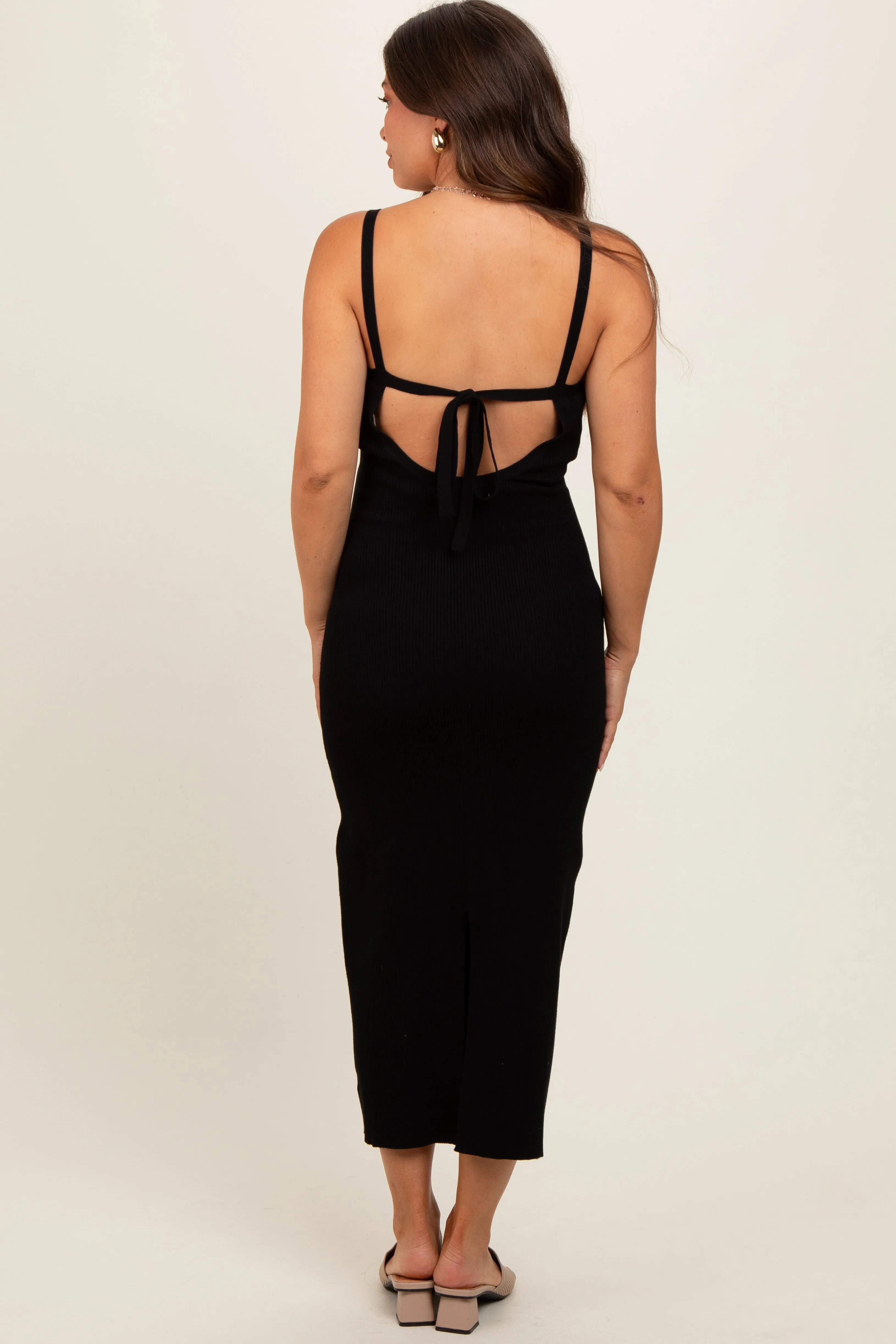 Black Knit Open Tie Back Maternity Midi Dress sold by Pinkblush product image thumbnail 4