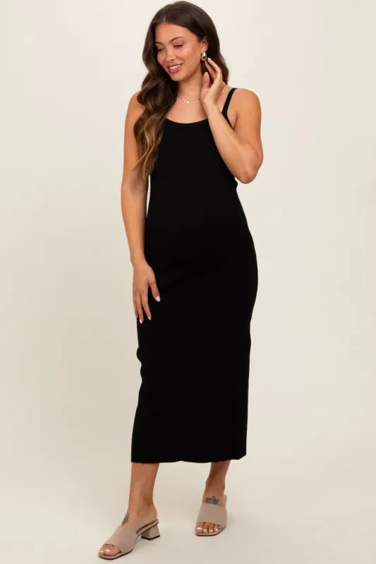 Black Knit Open Tie Back Maternity Midi Dress sold by Pinkblush