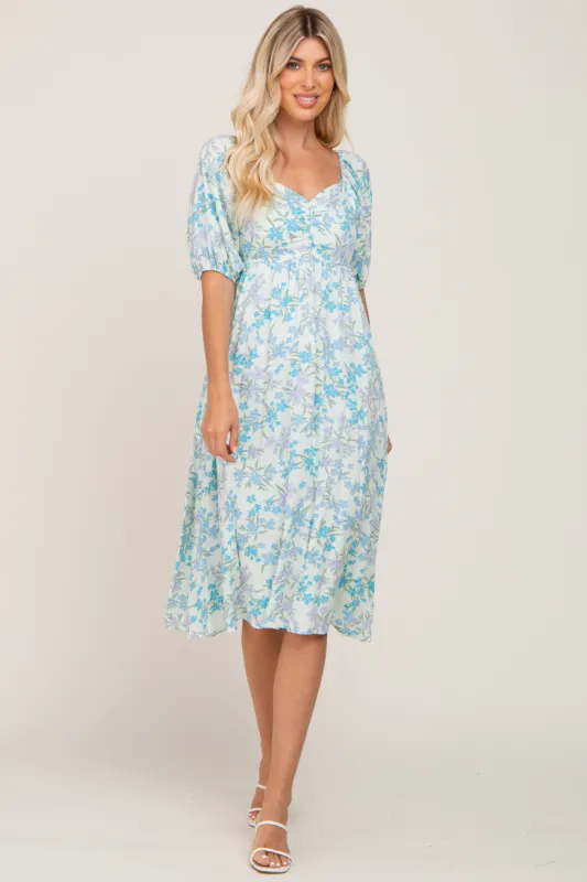 Mint Green Floral Cinched Bust Midi Dress sold by Pinkblush