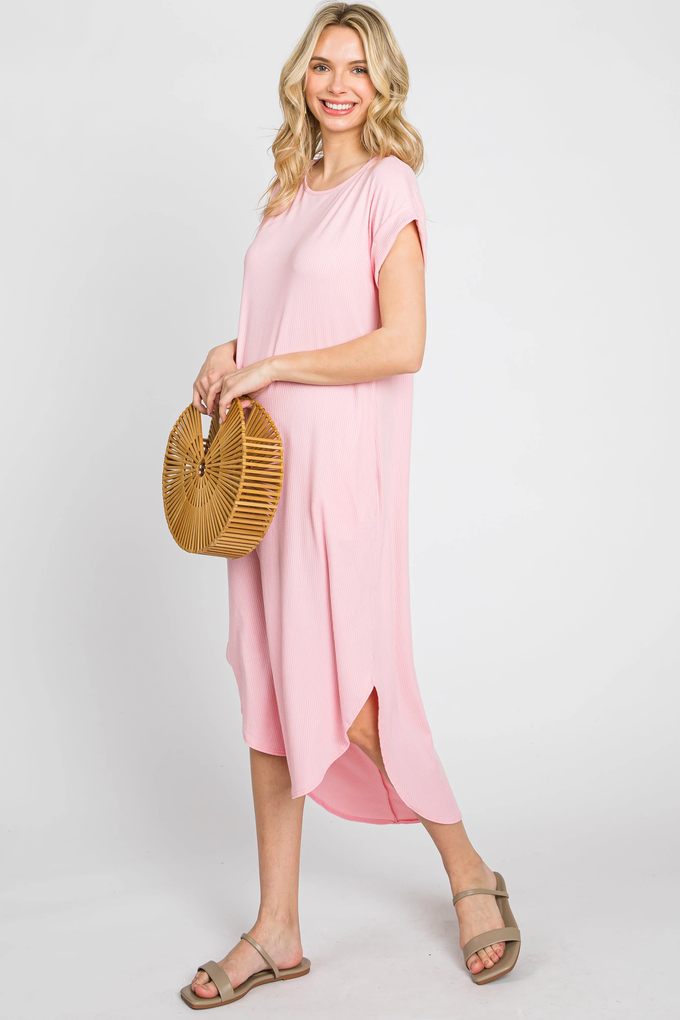 Light Pink Ribbed Round Hi-Lo Hem Dress sold by Pinkblush product image thumbnail 4