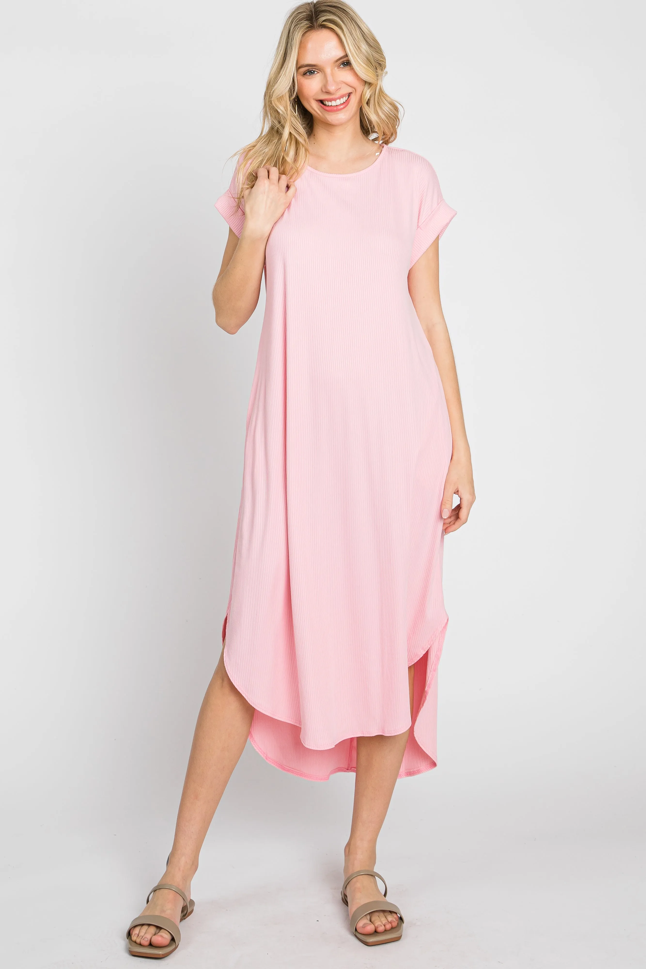 Light Pink Ribbed Round Hi-Lo Hem Dress sold by Pinkblush