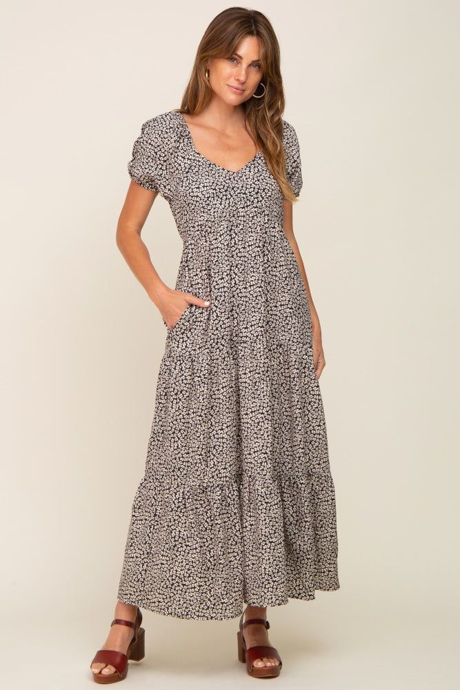 Ivory Foral Puff Sleeve Maxi Dress sold by Pinkblush product image thumbnail 5