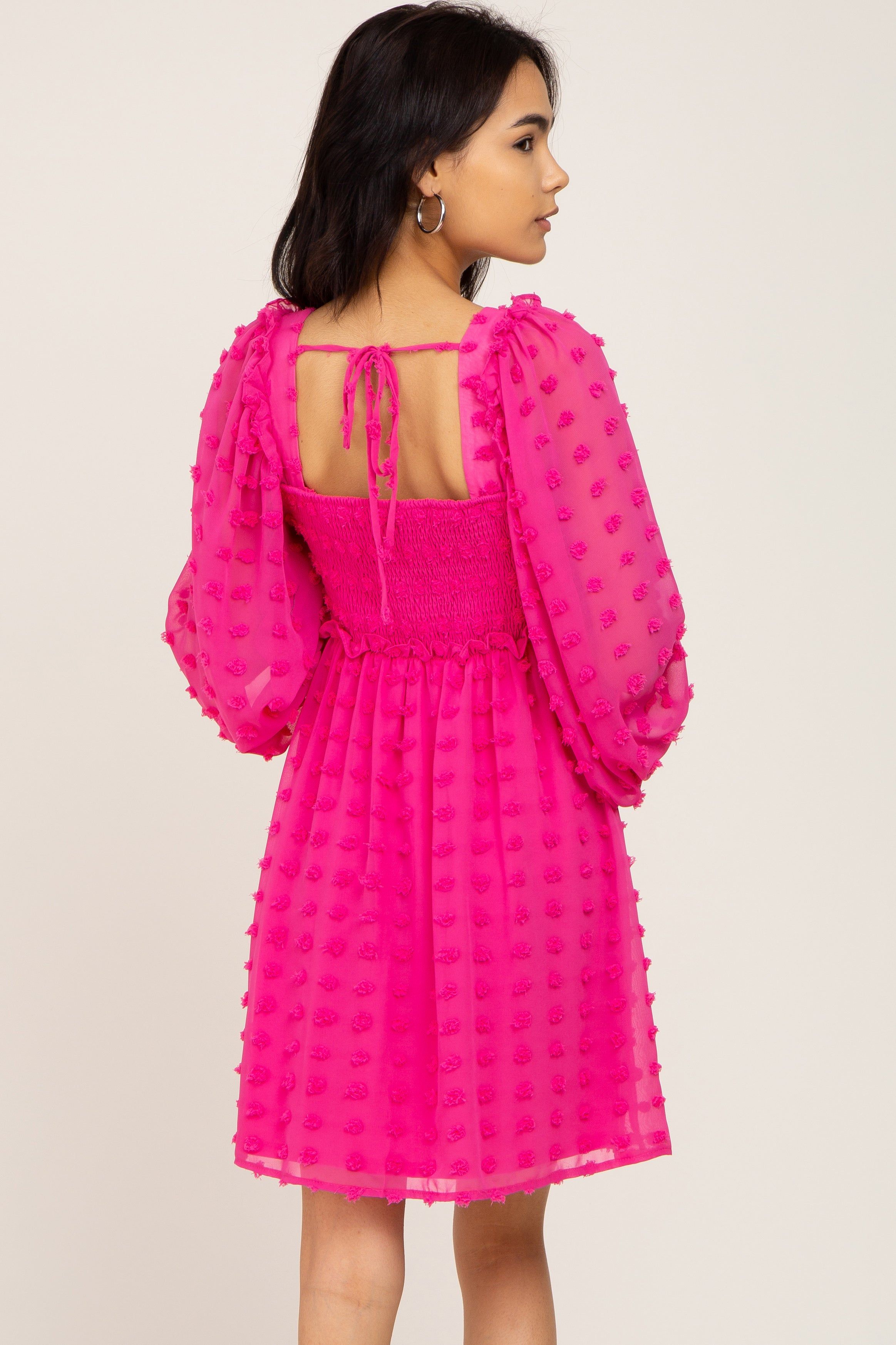 Fuchsia Swiss Dot Smocked Dress sold by Pinkblush product image thumbnail 3