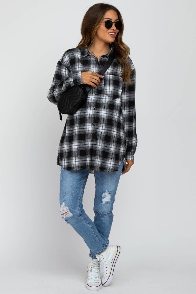 White Black Plaid Button Down Maternity Top sold by Pinkblush product image thumbnail 4