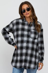 White Black Plaid Button Down Maternity Top sold by Pinkblush