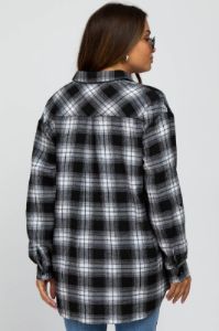 White Black Plaid Button Down Maternity Top sold by Pinkblush