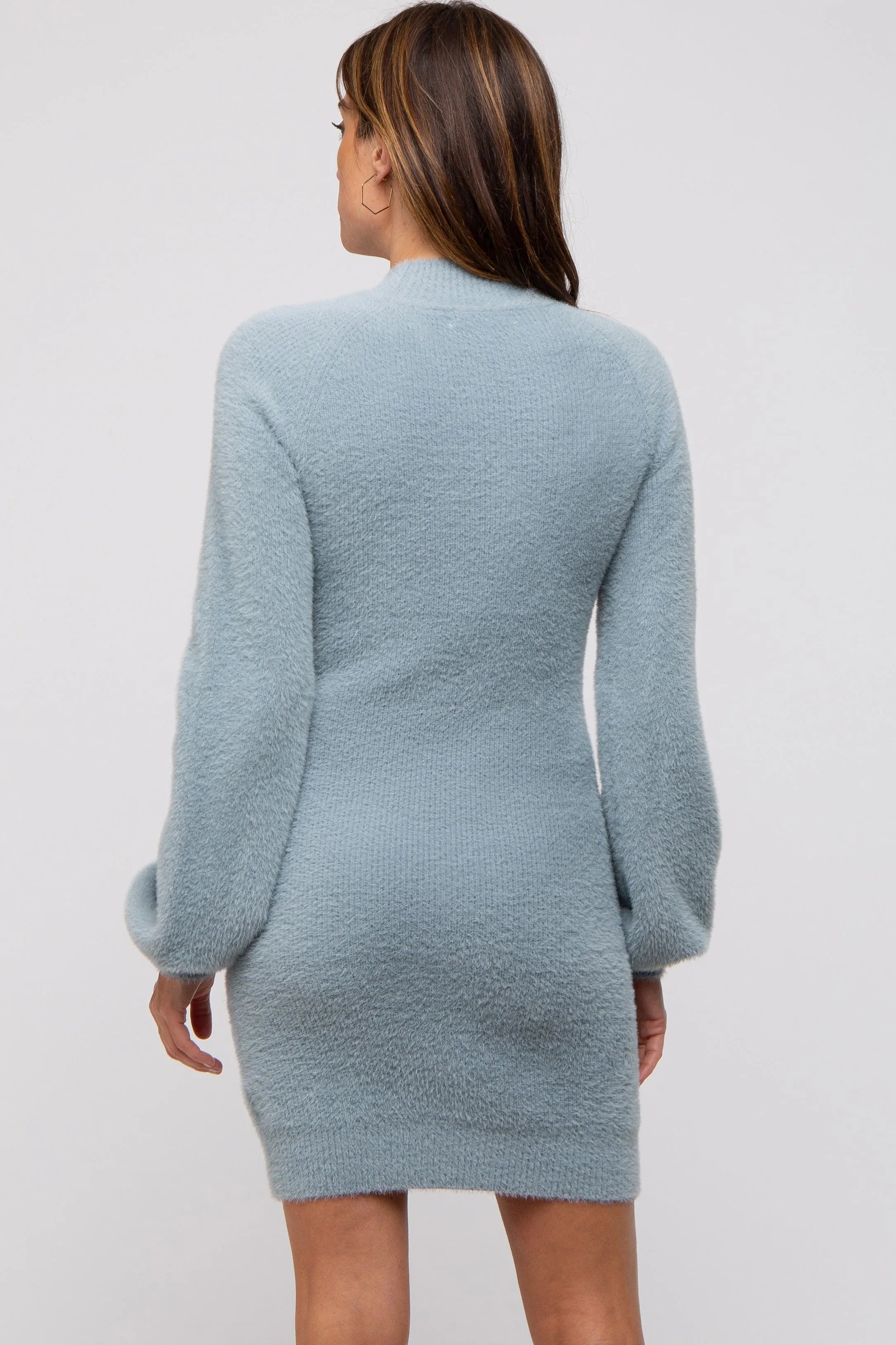 Light Blue Fuzzy Knit Puff Sleeve Sweater Dress sold by Pinkblush product image thumbnail 3