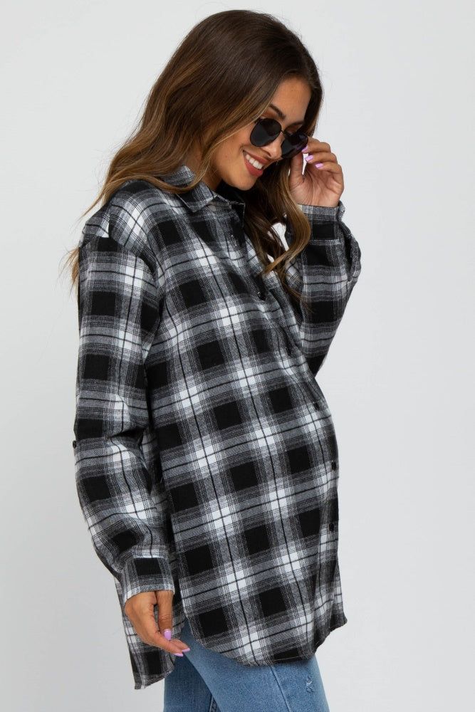 White Black Plaid Button Down Maternity Top sold by Pinkblush product image thumbnail 2