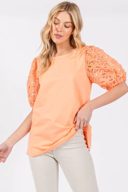 Peach Floral Mesh Sleeve Blouse sold by Pinkblush