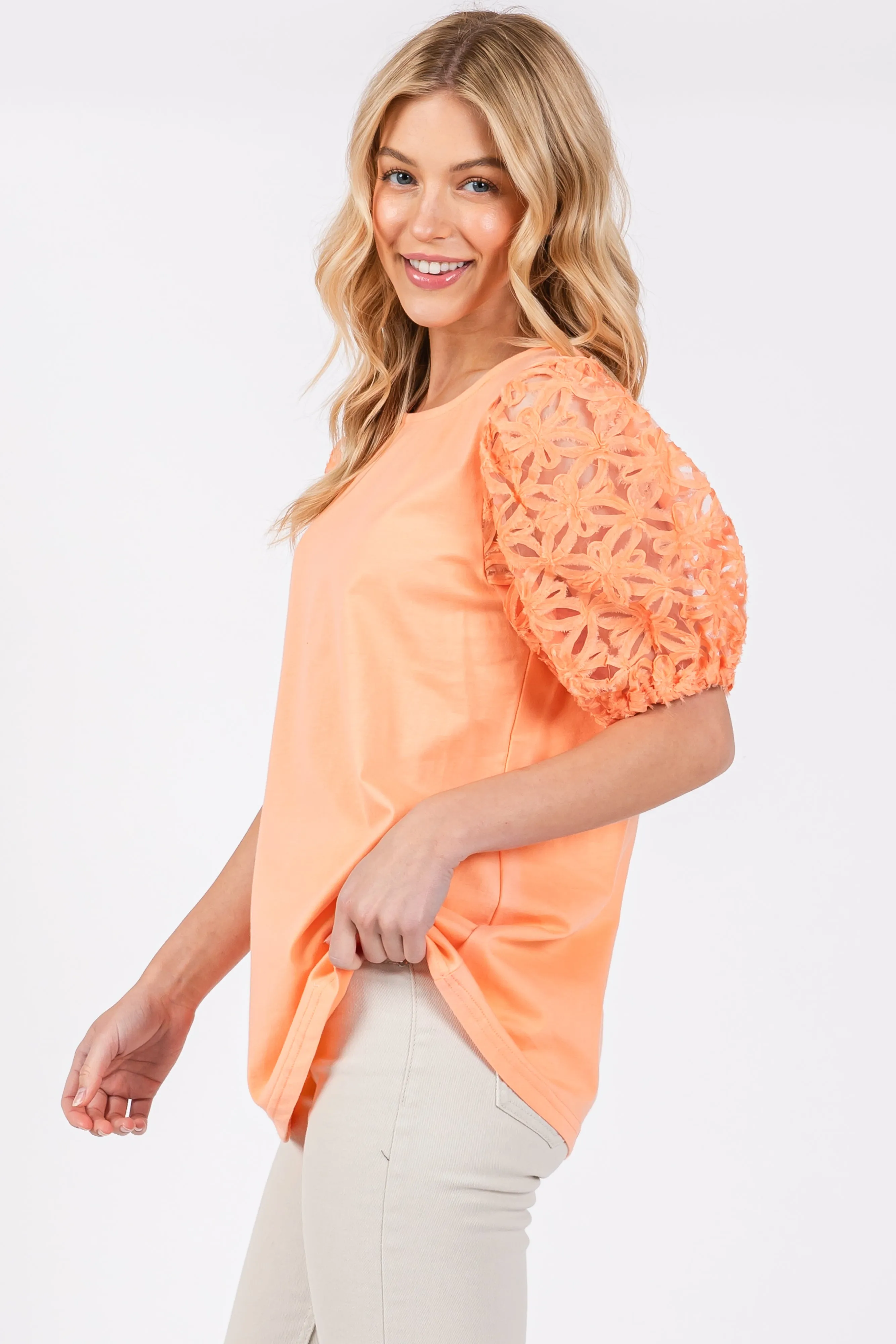 Peach Floral Mesh Sleeve Blouse sold by Pinkblush product image thumbnail 2