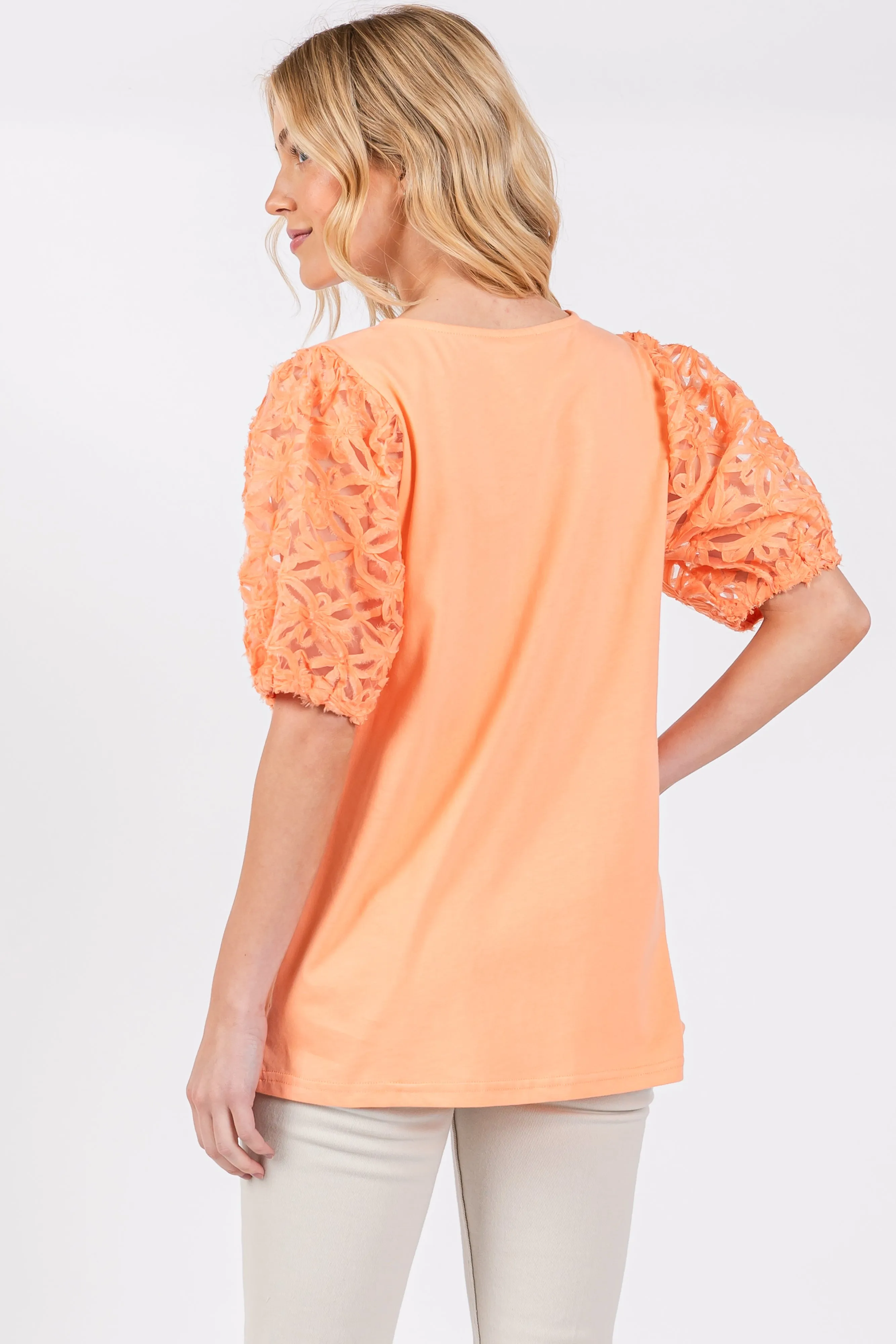Peach Floral Mesh Sleeve Blouse sold by Pinkblush product image thumbnail 3