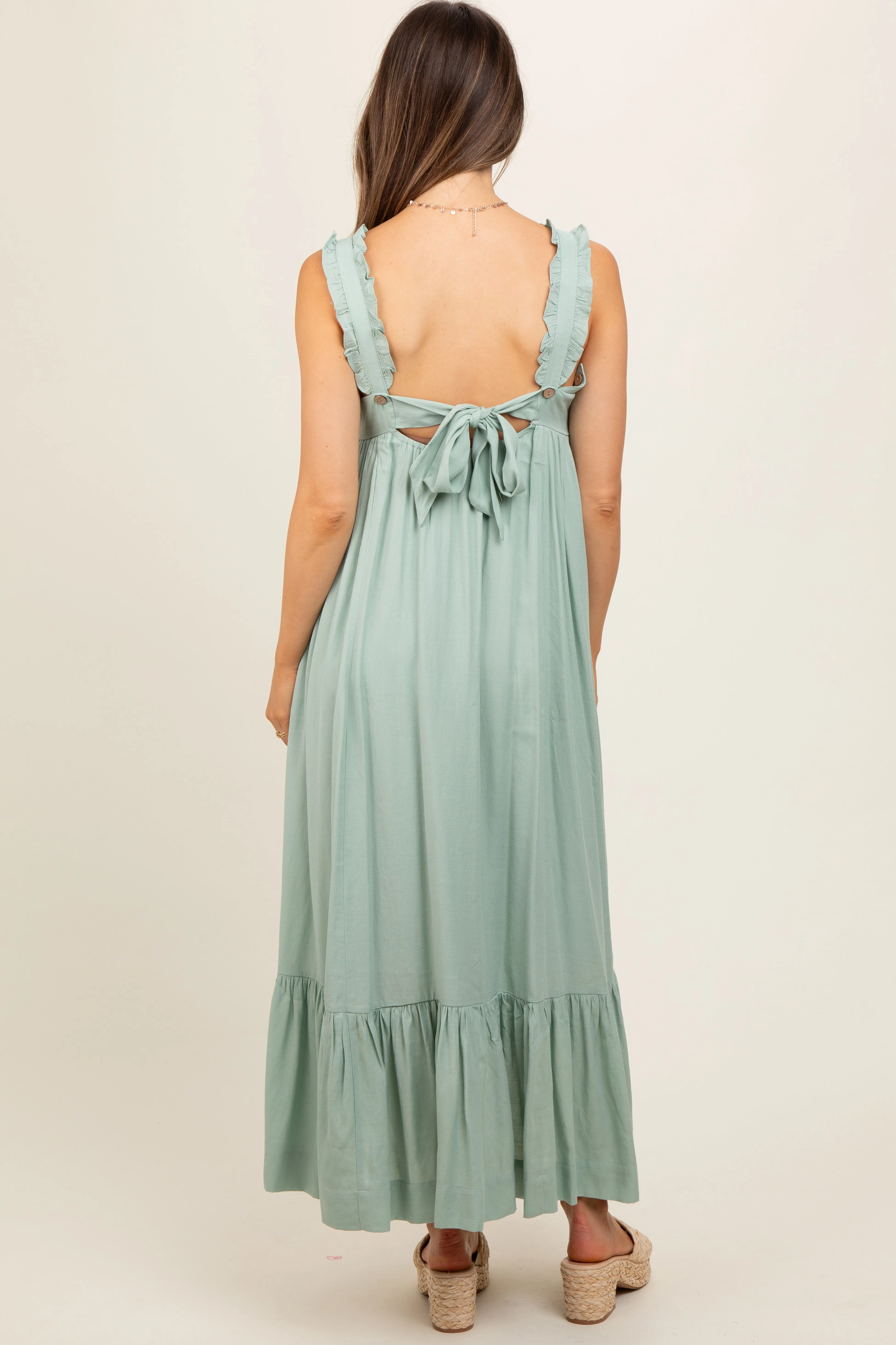 Light Olive Pinafore Cutout Maternity Midi Dress sold by Pinkblush product image thumbnail 4