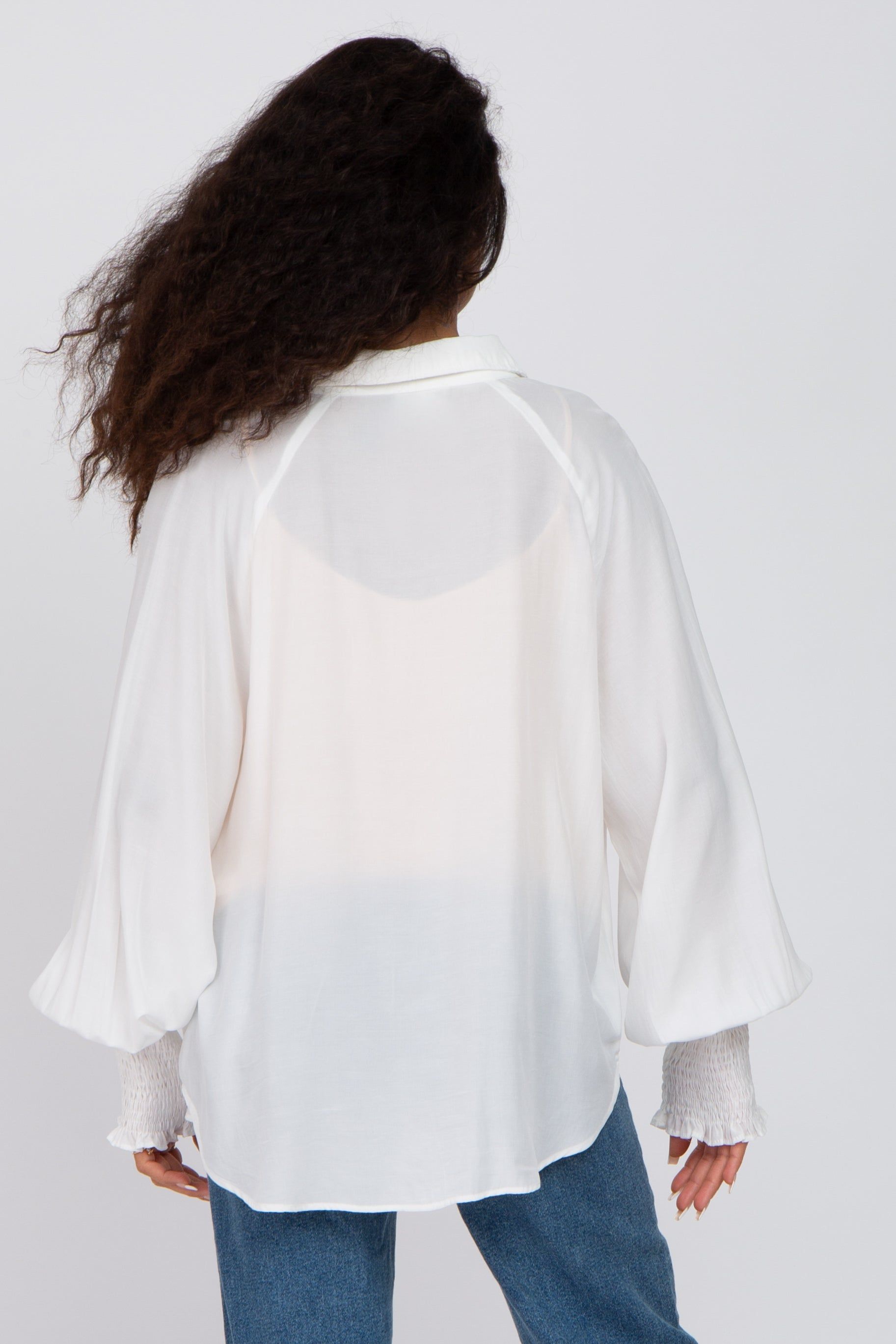 White Button Up Smocked Sleeve Top sold by Pinkblush product image thumbnail 3