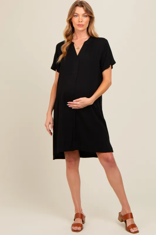 Black V-Neck Basic Maternity Shirt Dress sold by Pinkblush