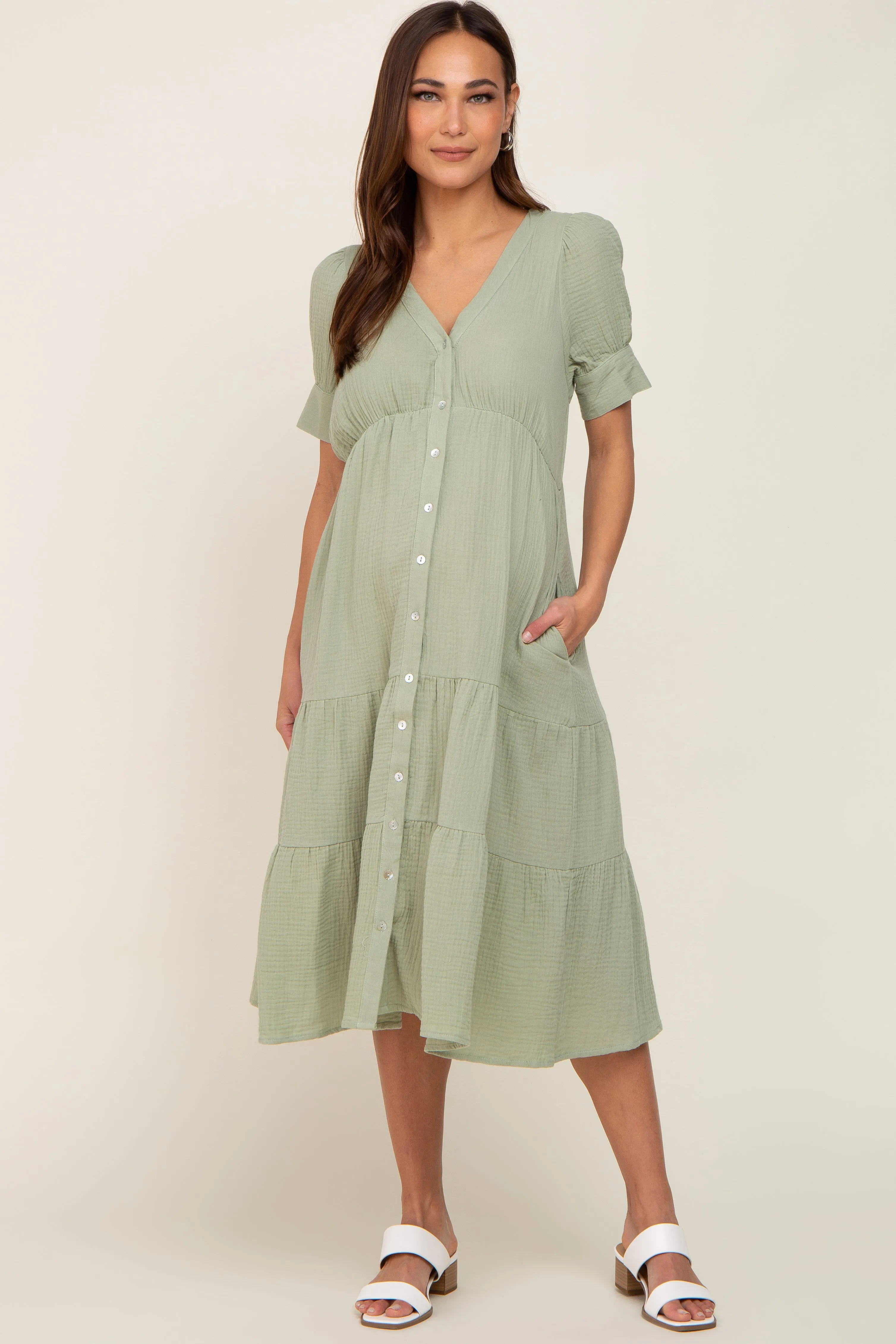 Mint Button Down Short Sleeve Maternity Dress sold by Pinkblush product image thumbnail 4