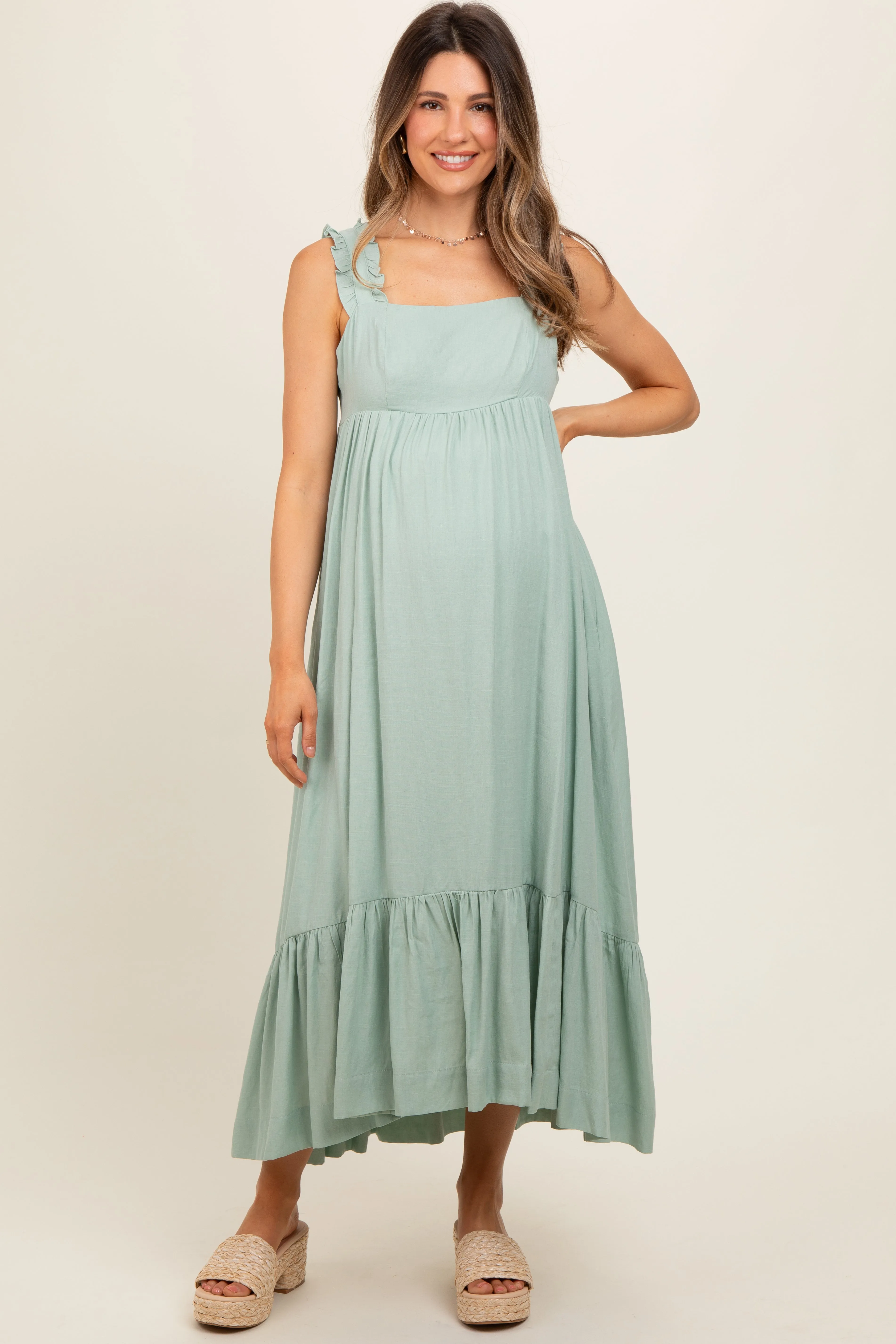 Light Olive Pinafore Cutout Maternity Midi Dress sold by Pinkblush product image thumbnail 2