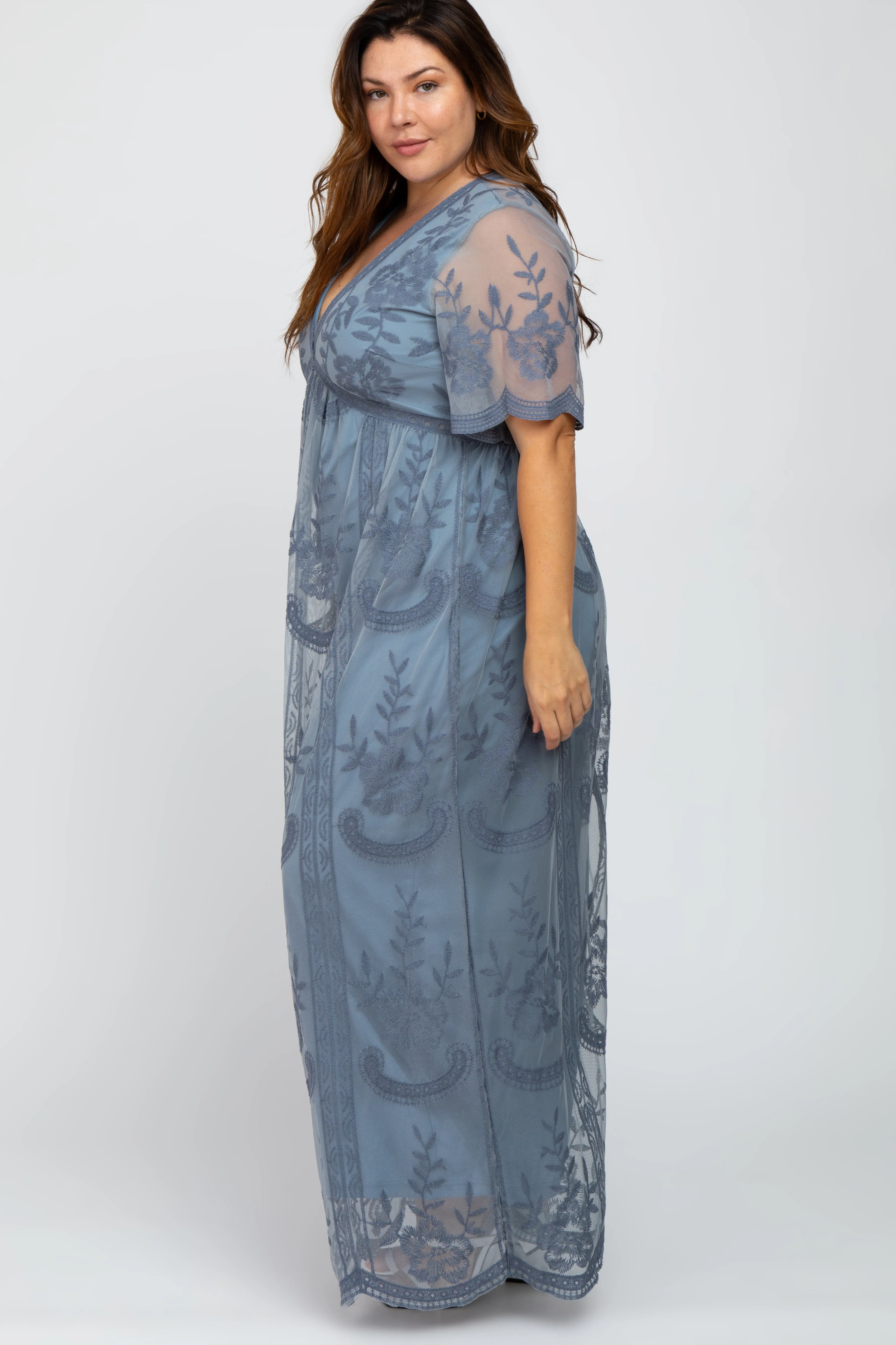 Blue Lace Mesh Overlay Plus Maxi Dress sold by Pinkblush product image thumbnail 2