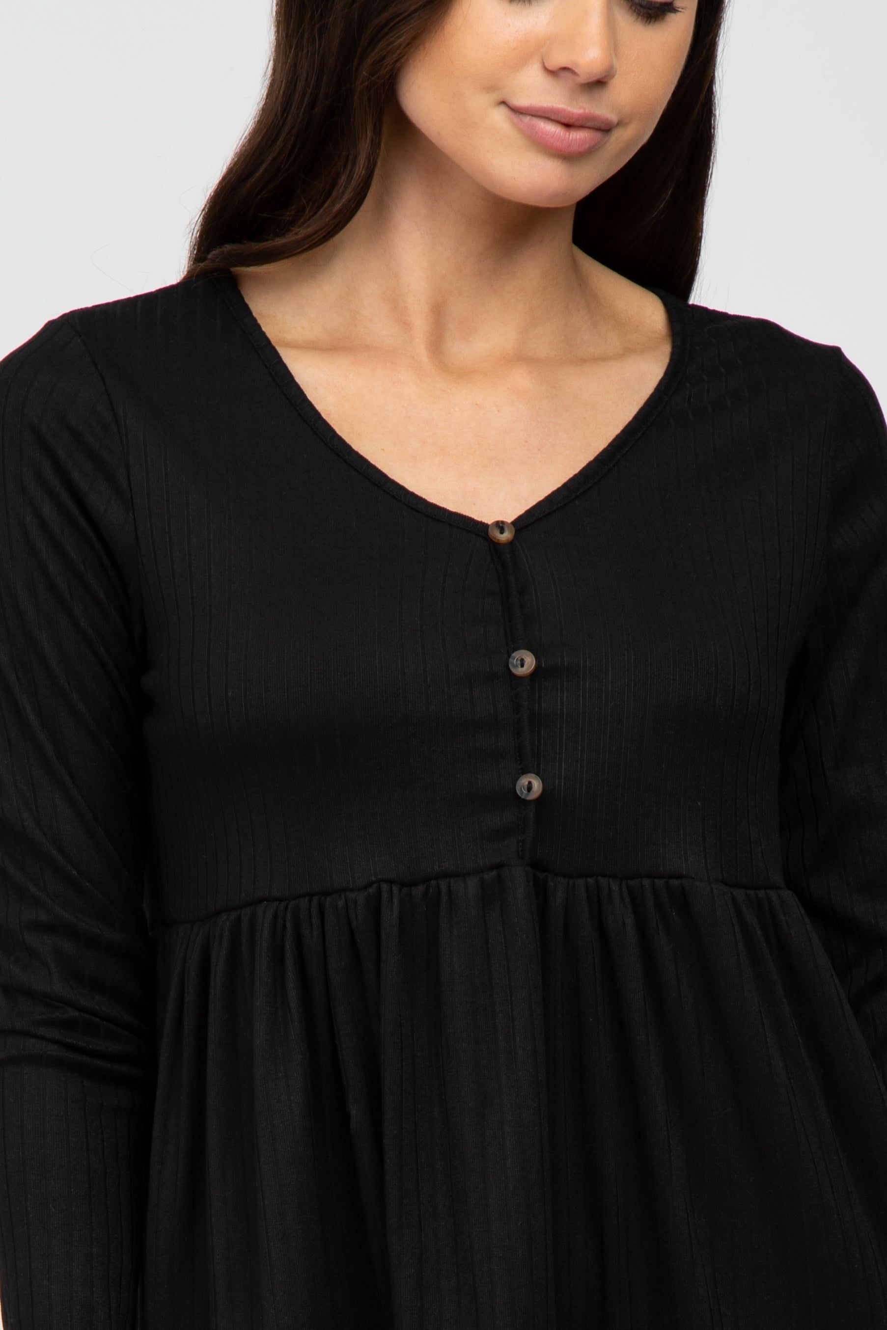 Black Ribbed Button Front Tiered Dress sold by Pinkblush product image thumbnail 5