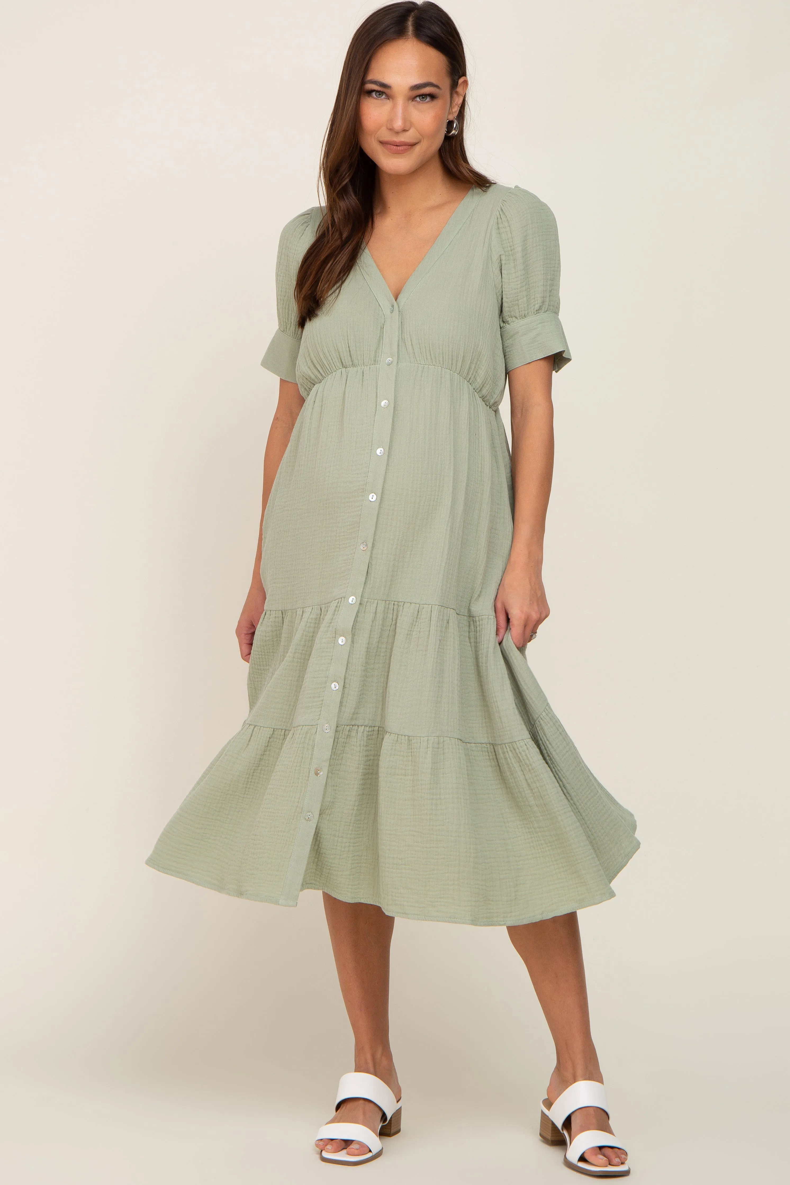 Mint Button Down Short Sleeve Maternity Dress sold by Pinkblush product image thumbnail 5