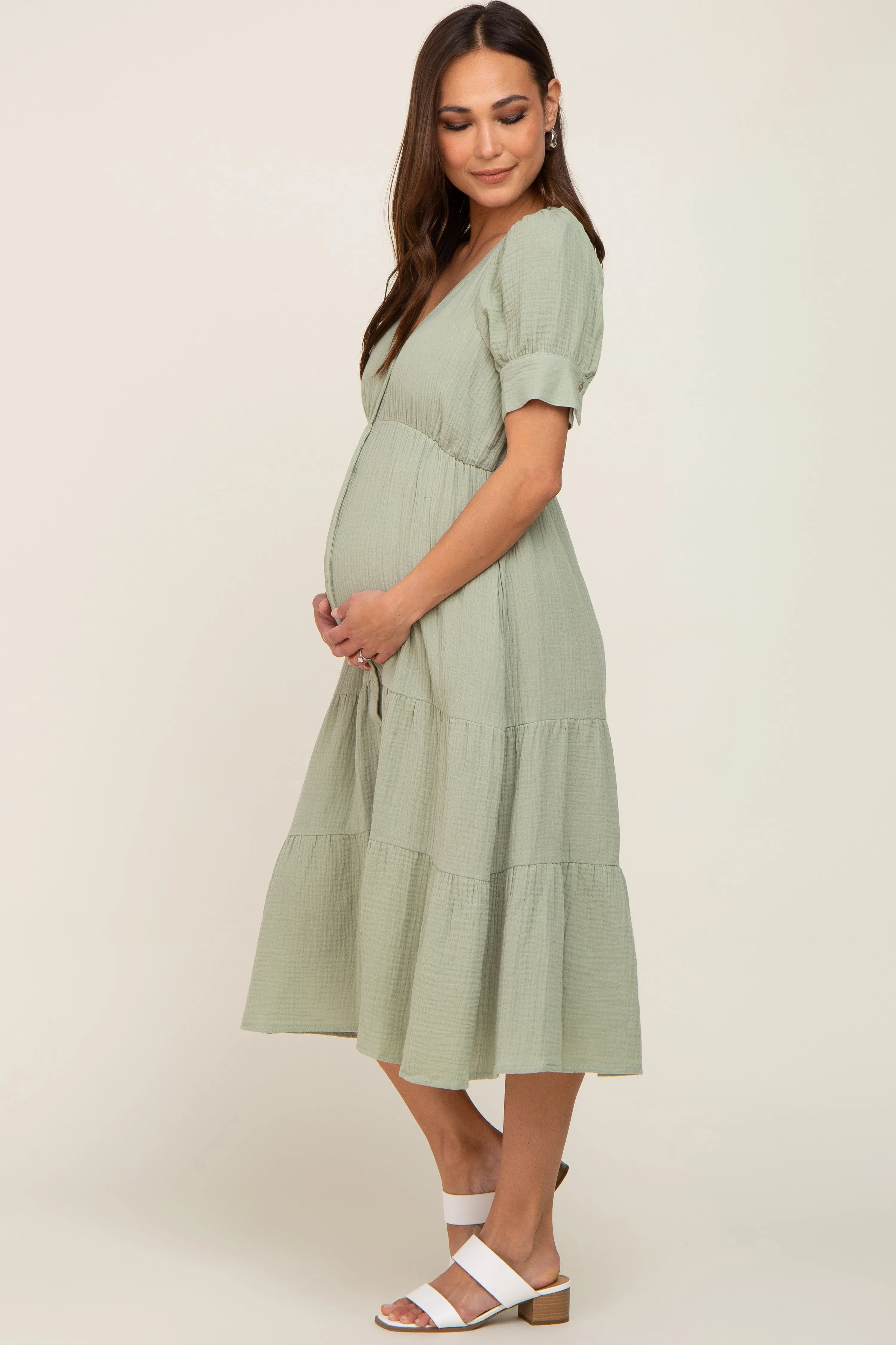 Mint Button Down Short Sleeve Maternity Dress sold by Pinkblush product image thumbnail 2