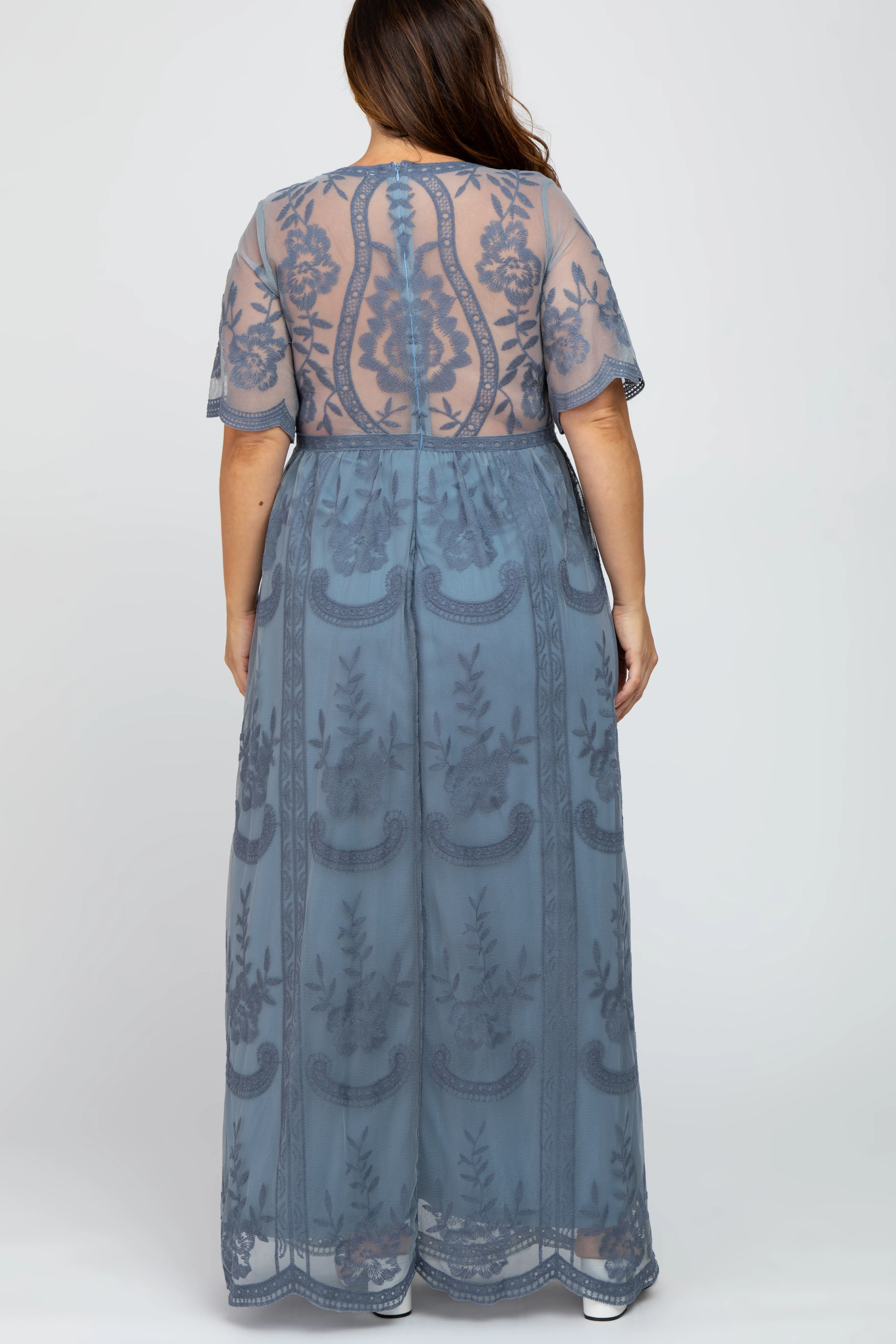 Blue Lace Mesh Overlay Plus Maxi Dress sold by Pinkblush product image thumbnail 3