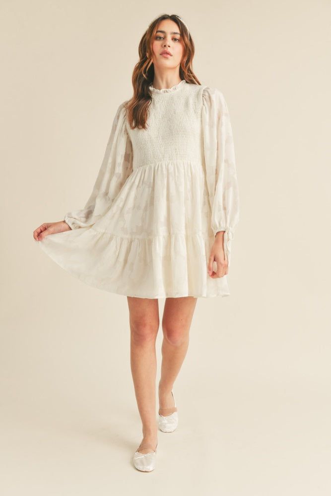 Cream Smocked Jacquard Burnout Mini Dress sold by Pinkblush product image thumbnail 6