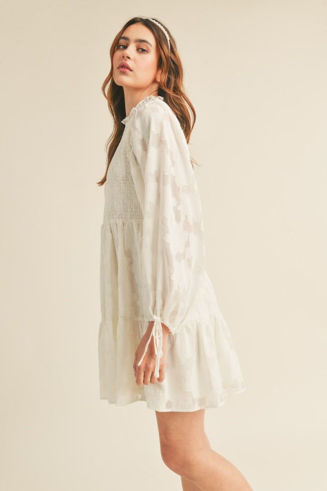 Cream Smocked Jacquard Burnout Mini Dress sold by Pinkblush product image thumbnail 3