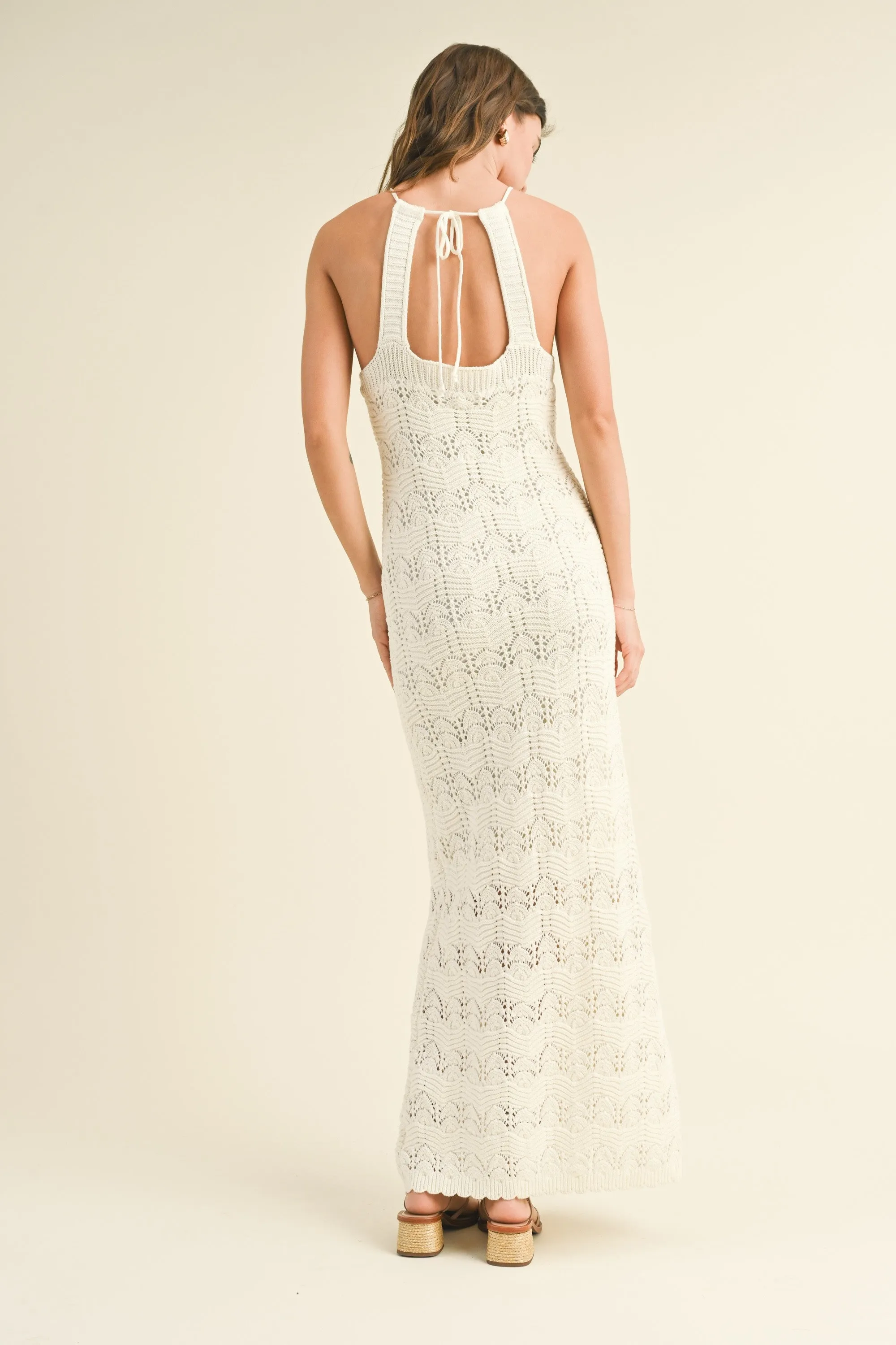 Beige Crochet Knit Back Cutout Maxi Dress sold by Pinkblush product image thumbnail 3