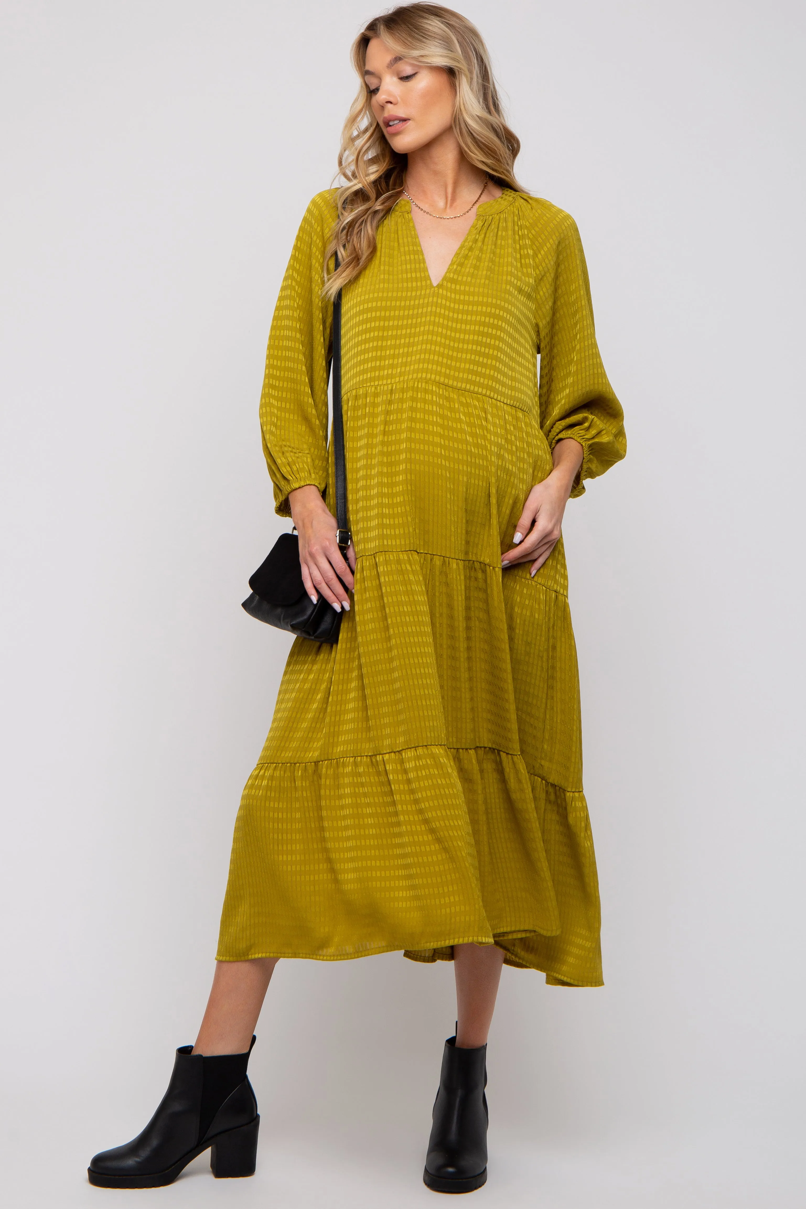 Lime Textured Tiered Maternity Midi Dress sold by Pinkblush product image thumbnail 3