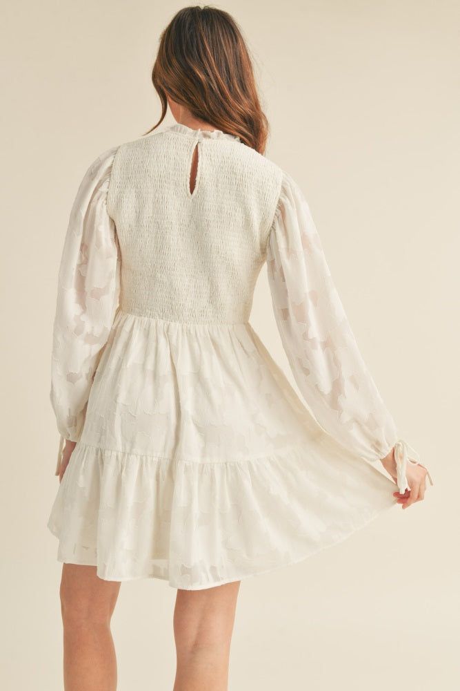 Cream Smocked Jacquard Burnout Mini Dress sold by Pinkblush product image thumbnail 4