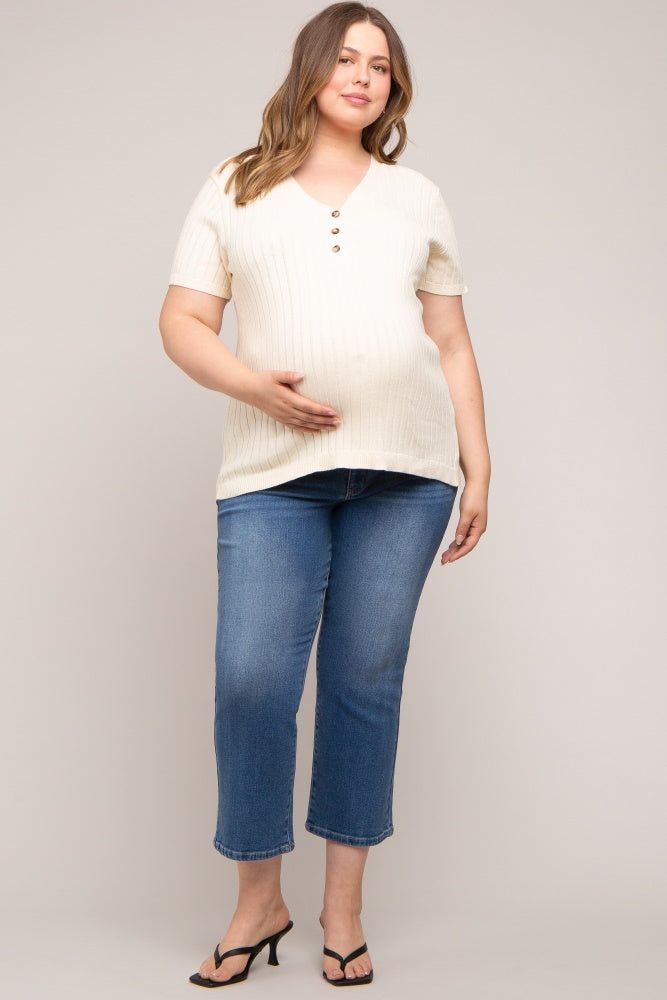 Cream Ribbed Knit Button Plus Maternity Top sold by Pinkblush product image thumbnail 4