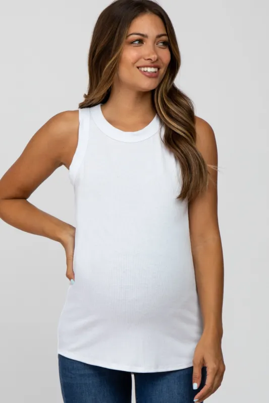 White Ribbed Sleeveless Maternity Top sold by Pinkblush