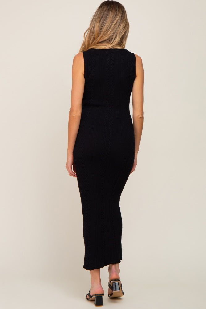 Black Cable Knit Sleeveless Maternity Midi Sweater Dress sold by Pinkblush product image thumbnail 4