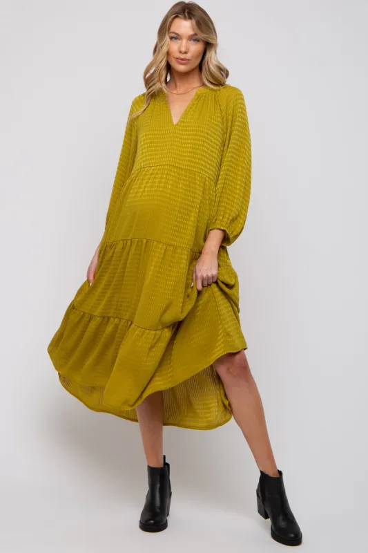 Lime Textured Tiered Maternity Midi Dress sold by Pinkblush