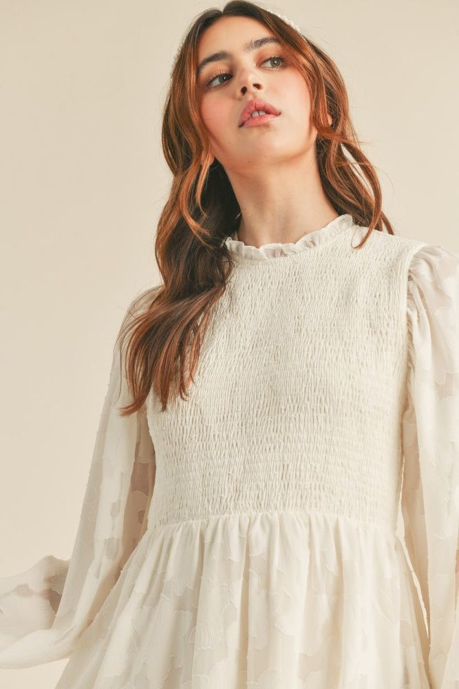 Cream Smocked Jacquard Burnout Mini Dress sold by Pinkblush product image thumbnail 5