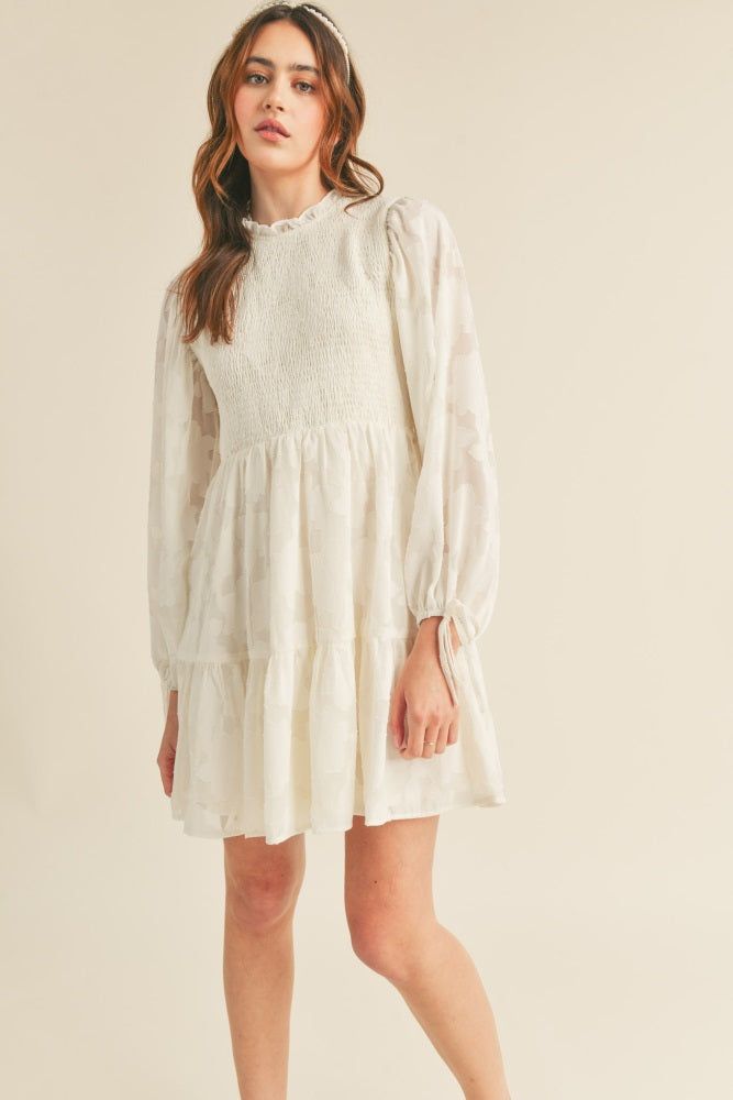 Cream Smocked Jacquard Burnout Mini Dress sold by Pinkblush product image thumbnail 2