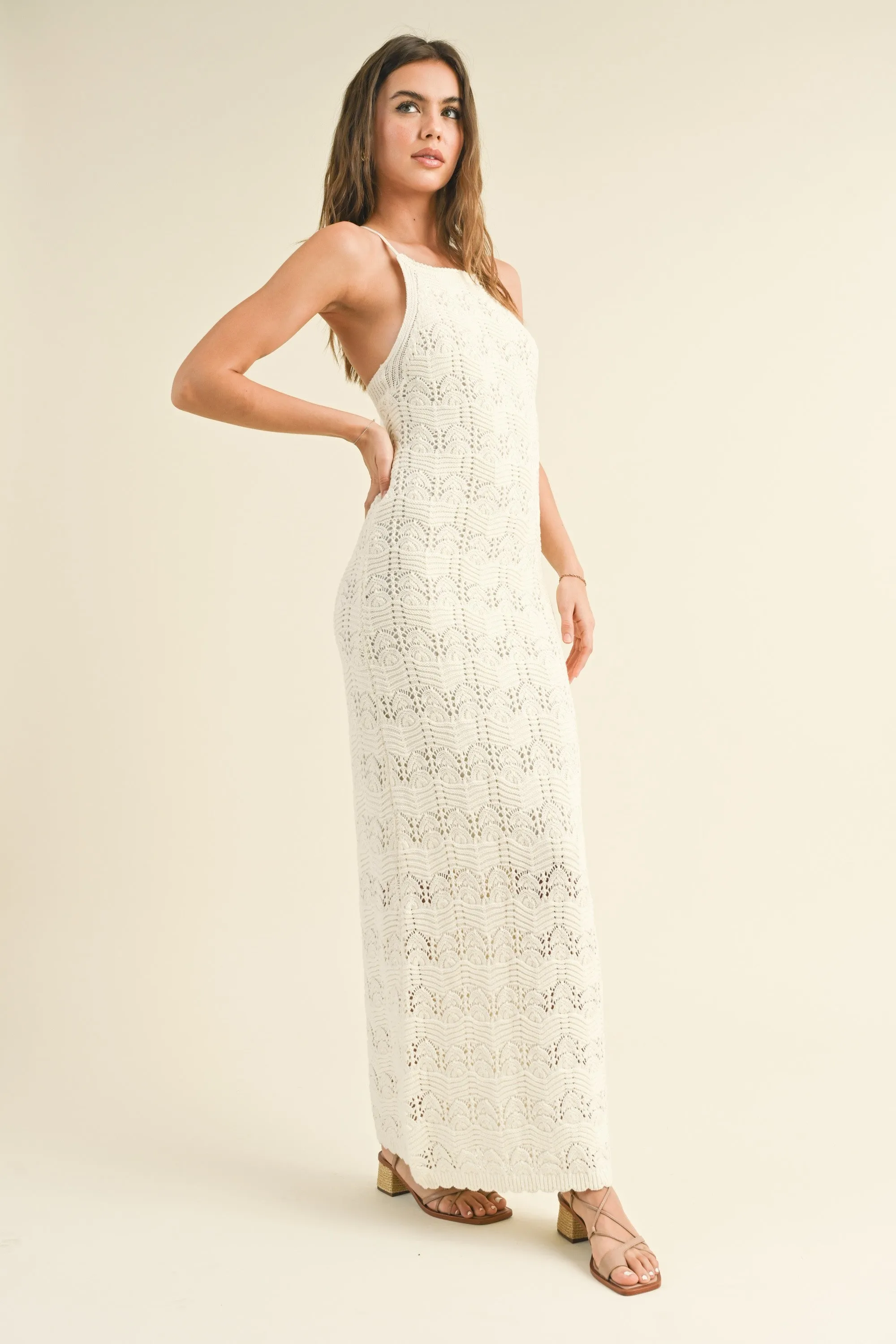 Beige Crochet Knit Back Cutout Maxi Dress sold by Pinkblush product image thumbnail 2