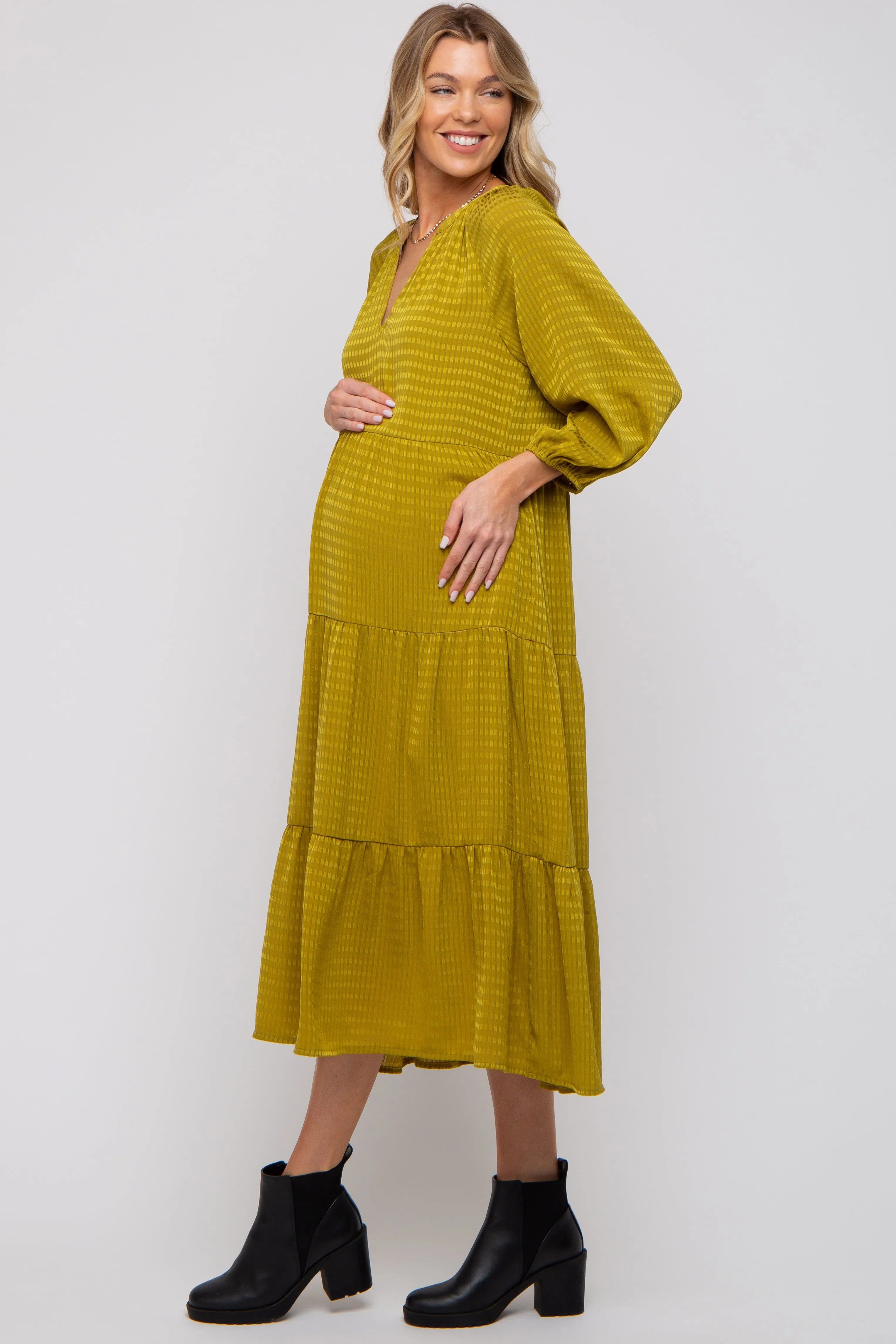 Lime Textured Tiered Maternity Midi Dress sold by Pinkblush product image thumbnail 5