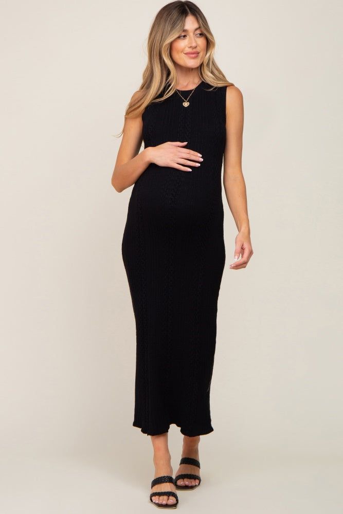 Black Cable Knit Sleeveless Maternity Midi Sweater Dress sold by Pinkblush product image thumbnail 2