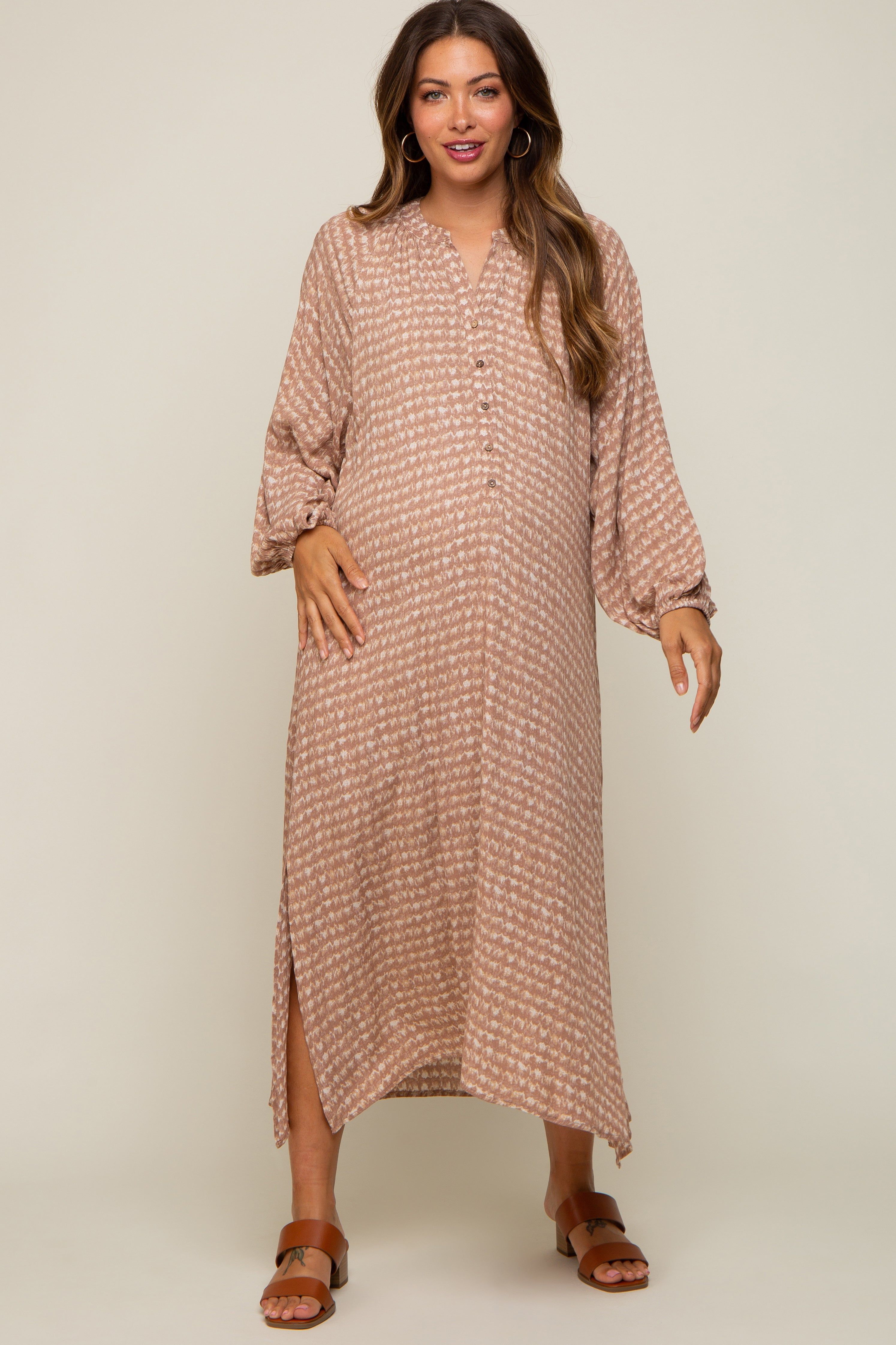 Mauve Button Down 3/4 Sleeve Maternity Midi Dress sold by Pinkblush product image thumbnail 4