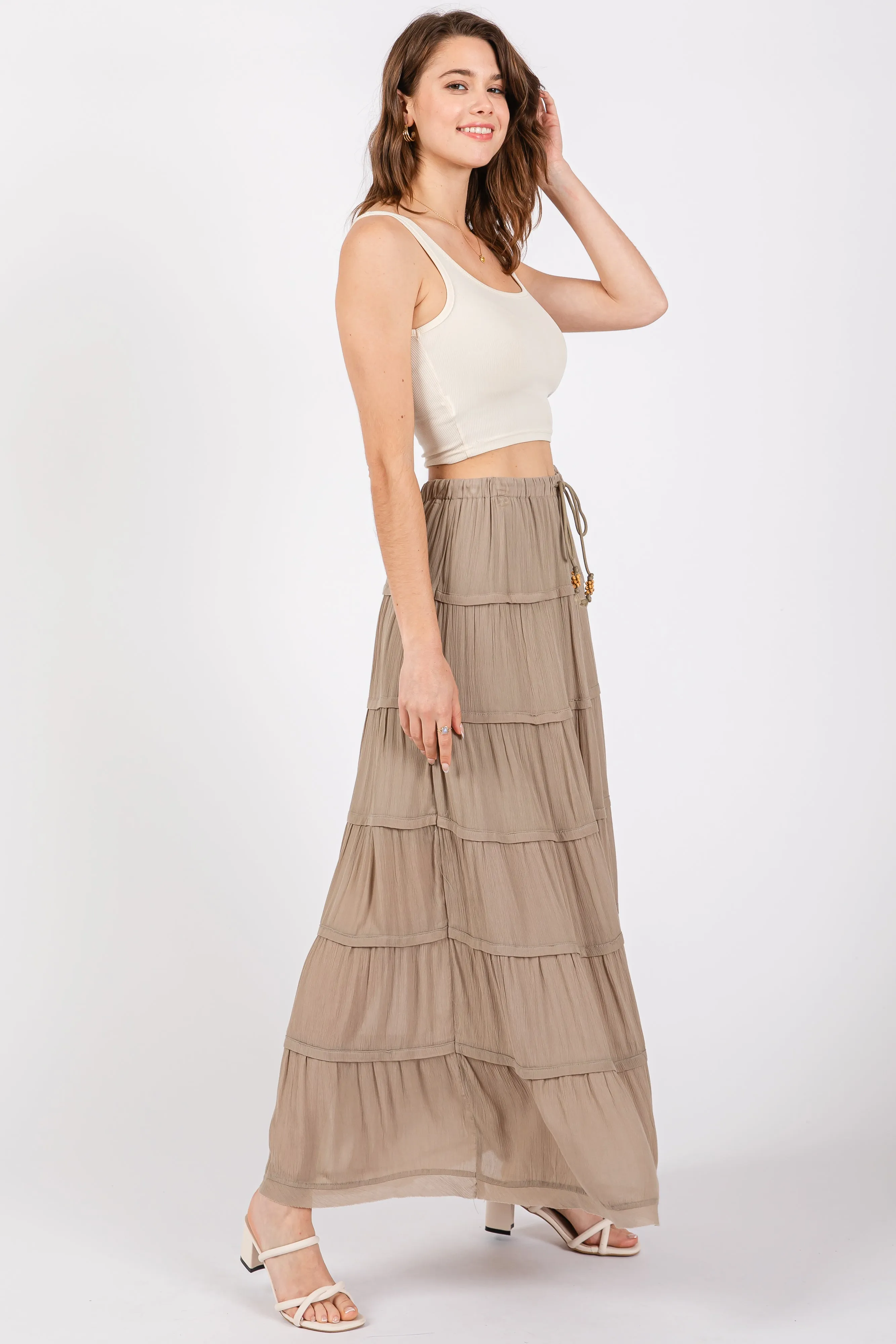 Olive Drawstring Tiered Maxi Skirt sold by Pinkblush product image thumbnail 2