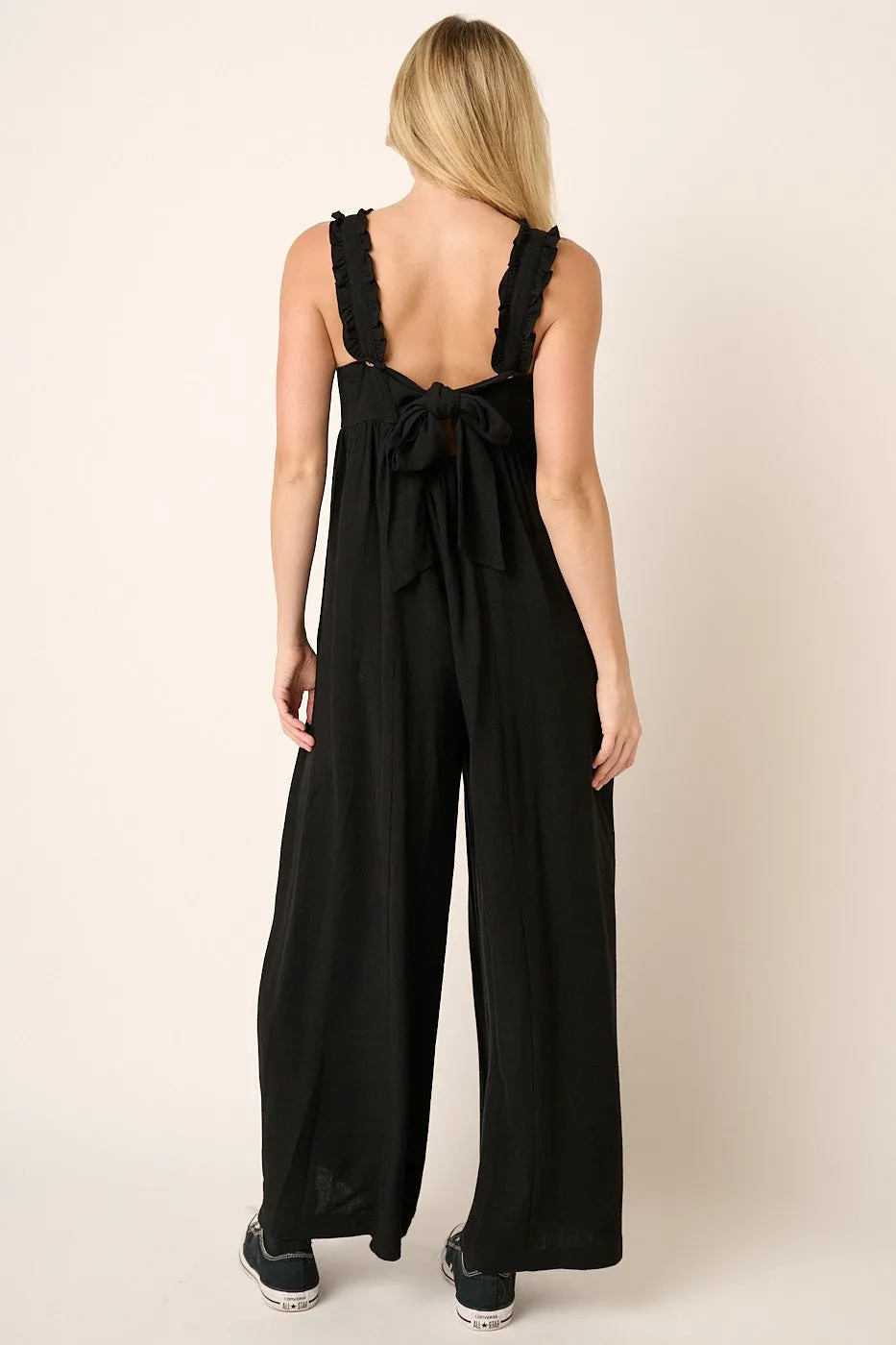 Black Ruffle Trim Back Tie Jumpsuit sold by Pinkblush product image thumbnail 3