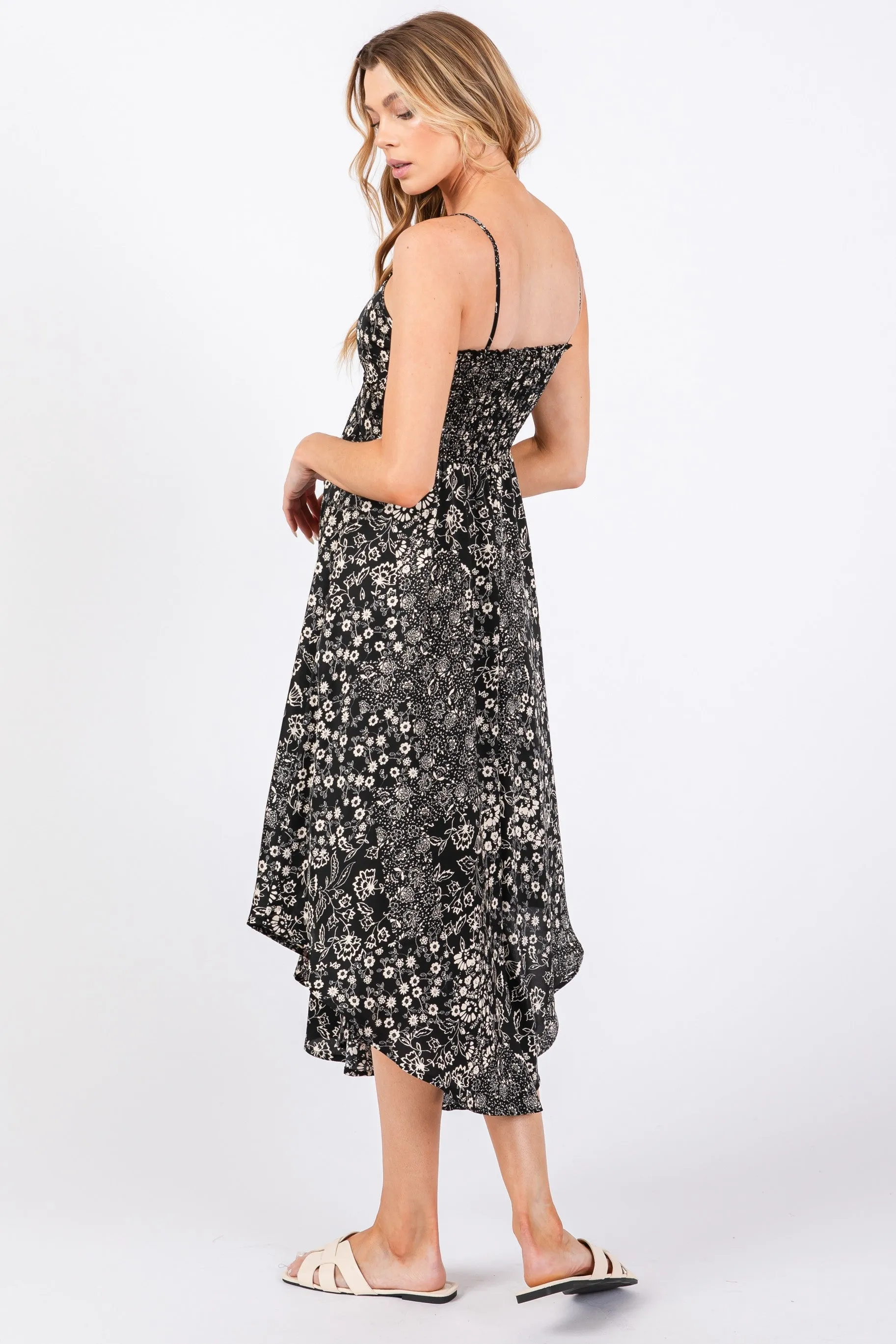 Black Floral Satin Front Tie Sleeveless Midi Dress sold by Pinkblush product image thumbnail 4