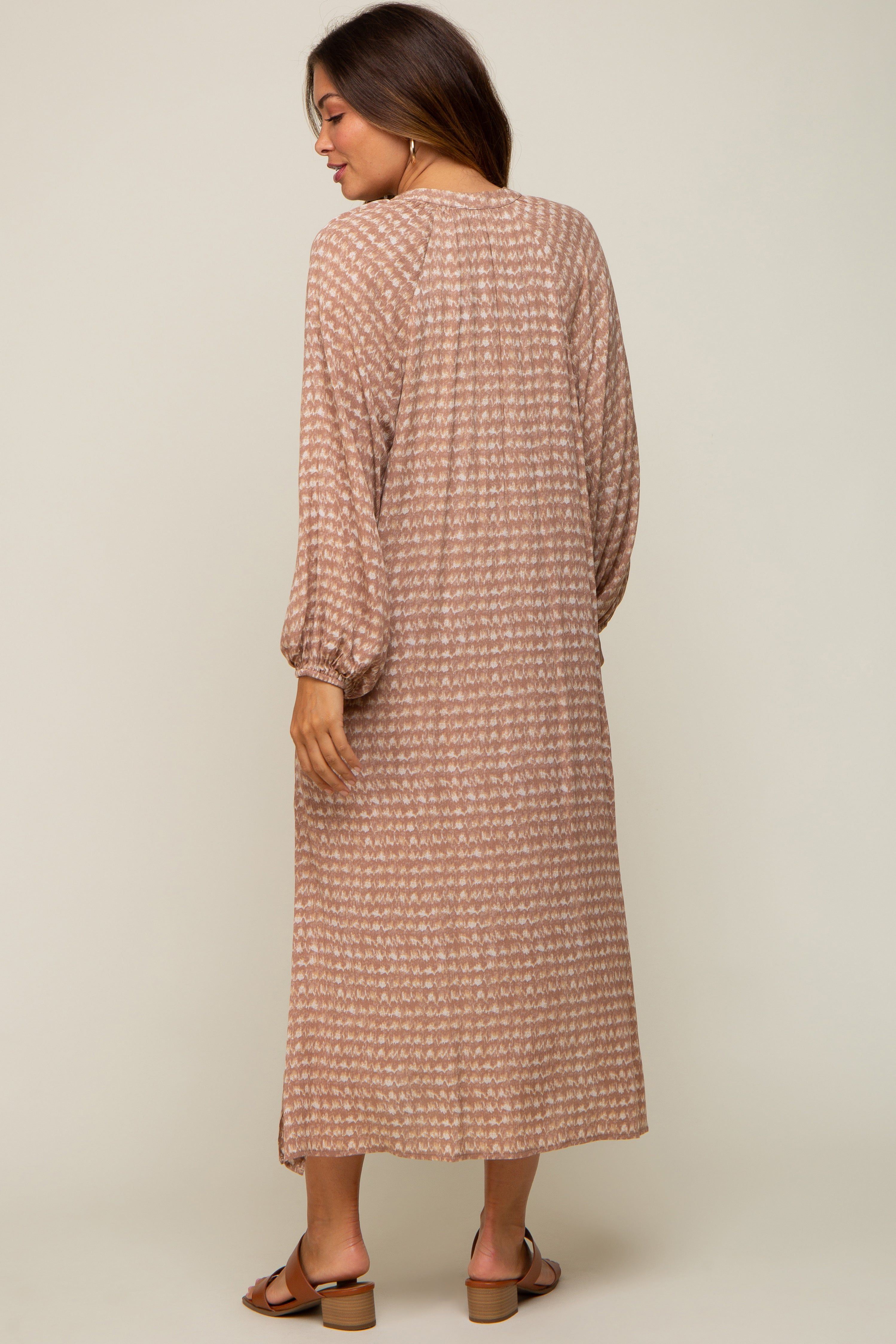 Mauve Button Down 3/4 Sleeve Maternity Midi Dress sold by Pinkblush product image thumbnail 3