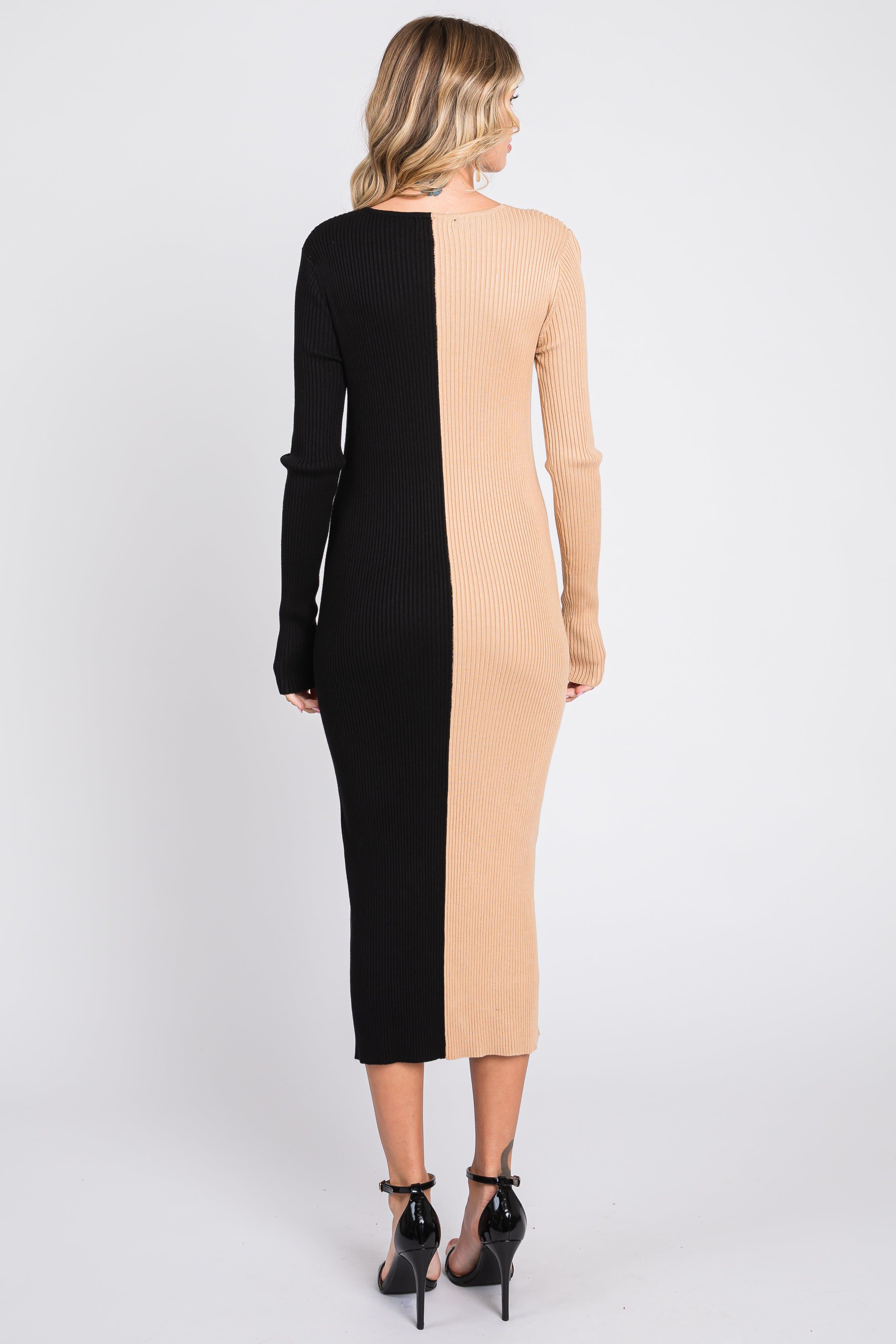 Black Colorblock Rib Knit Midi Dress sold by Pinkblush product image thumbnail 3